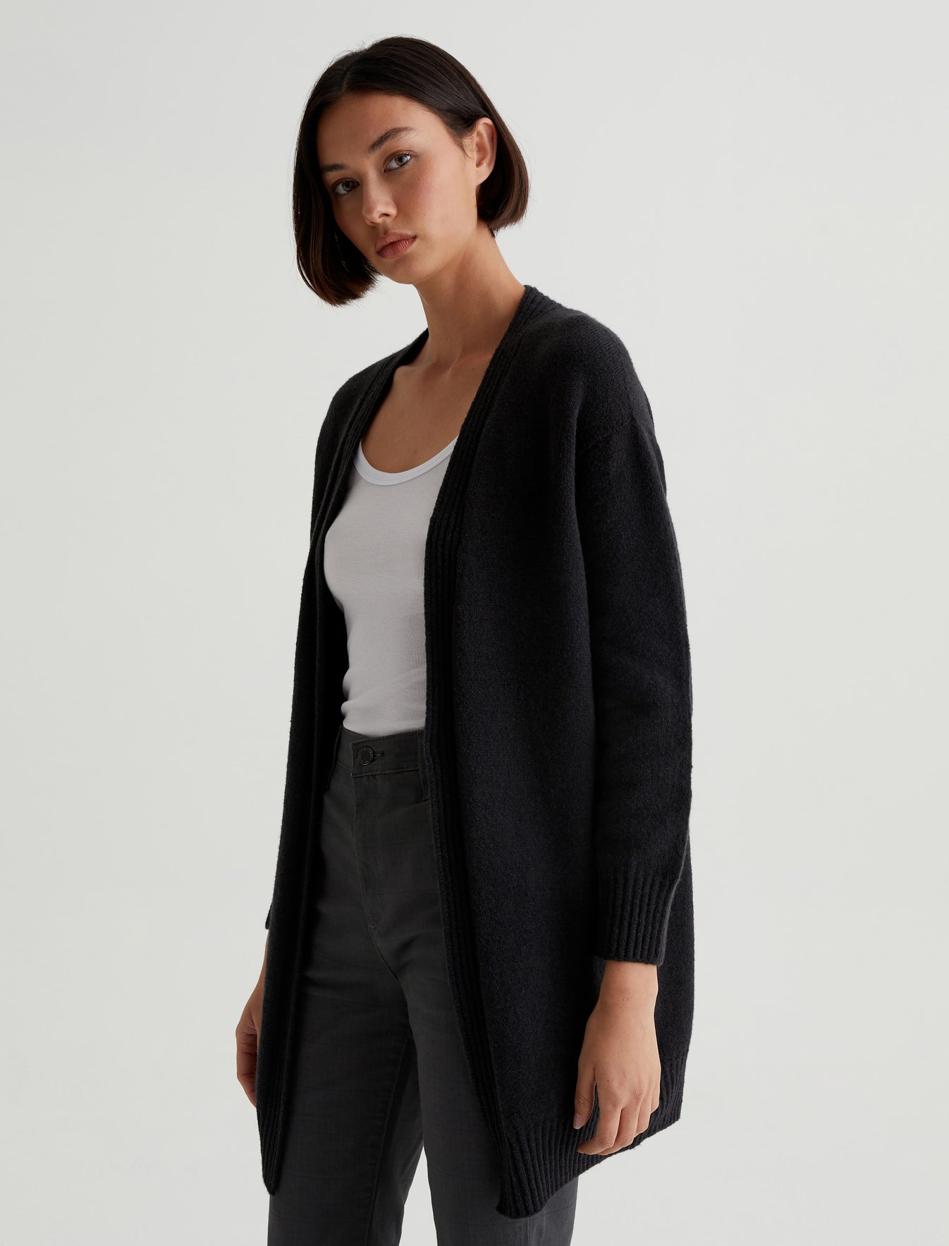 Rowan True Black Relaxed Fit Cardigan Sweater Womens Top Photo 1