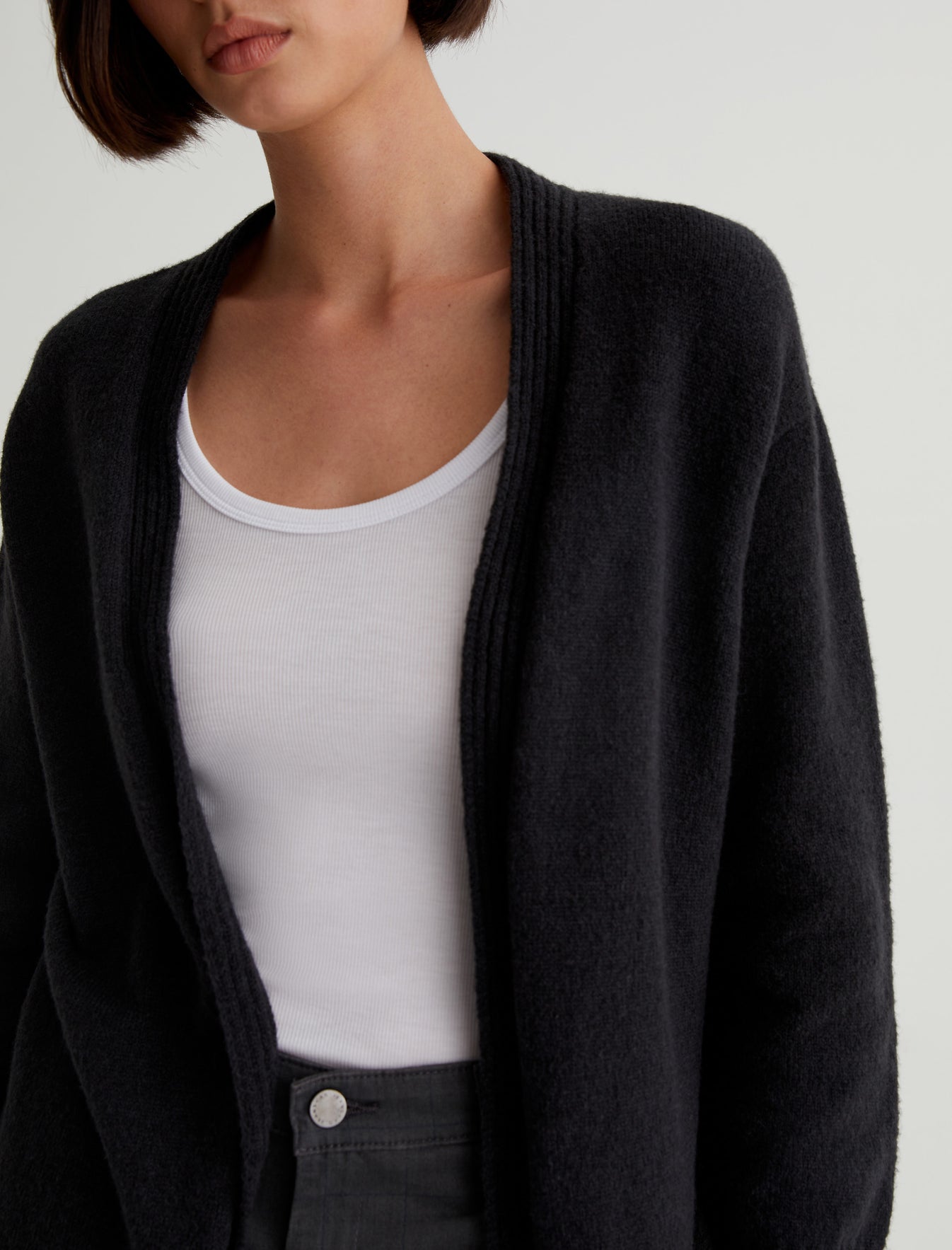 Rowan True Black Relaxed Fit Cardigan Sweater Womens Top Photo 3