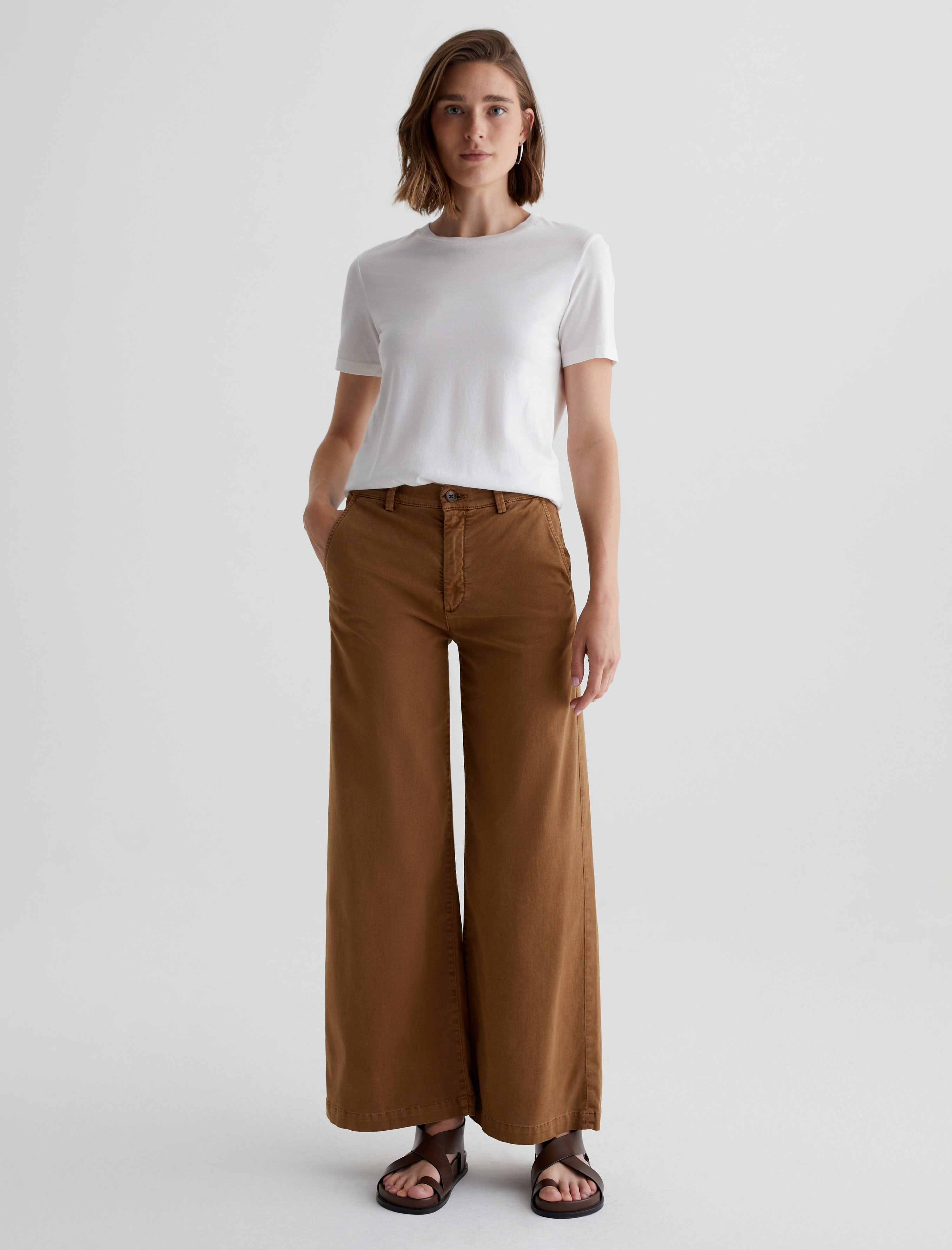 Caden Wide Leg Sulfur Camelwood Tailored Trouser Women Bottom Photo 1