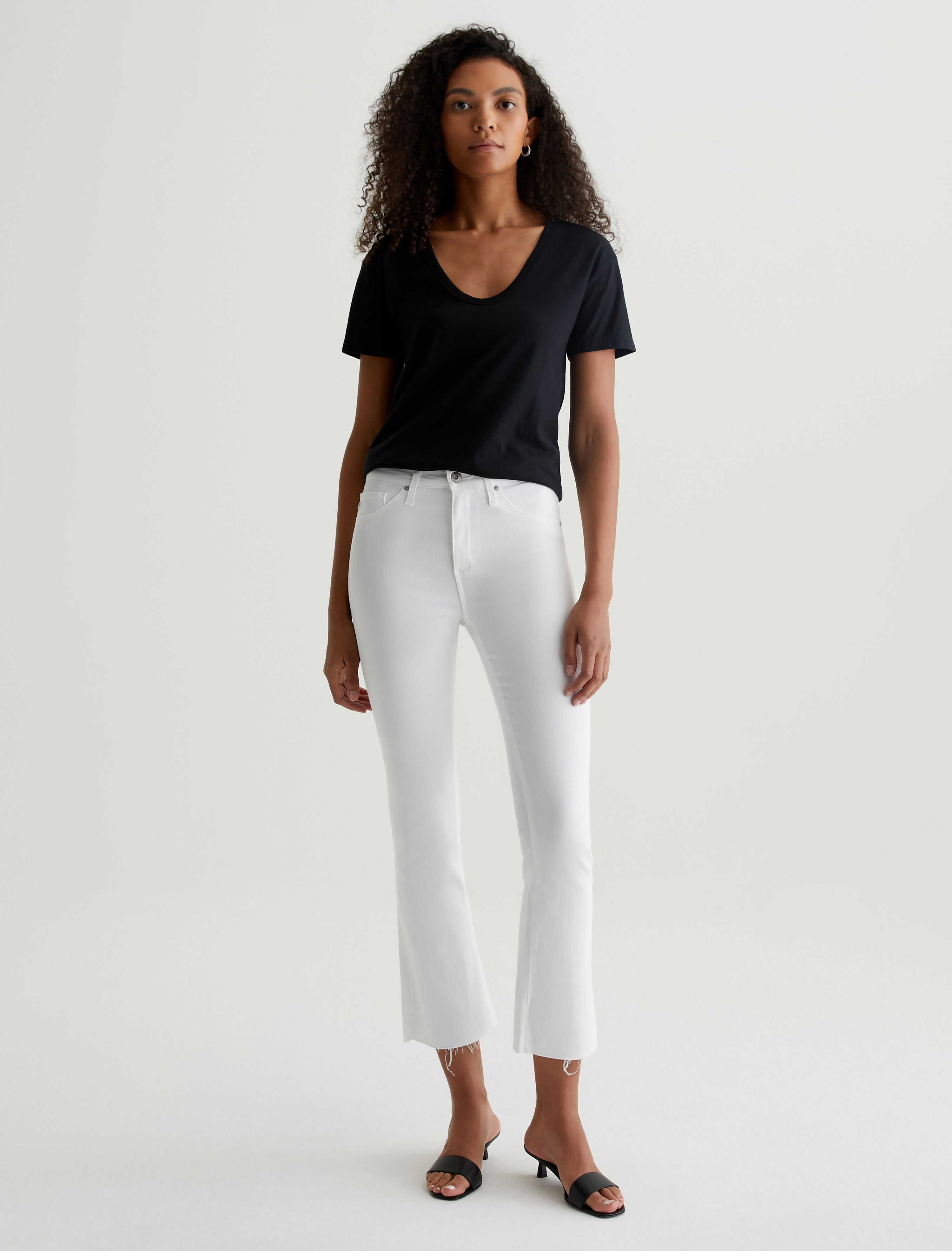 Jodi Crop White High Rise Flare Crop Women Bottom Photo 1