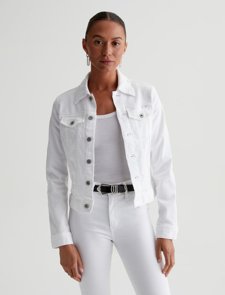 White Denim Rhinestone Fringe Jacket