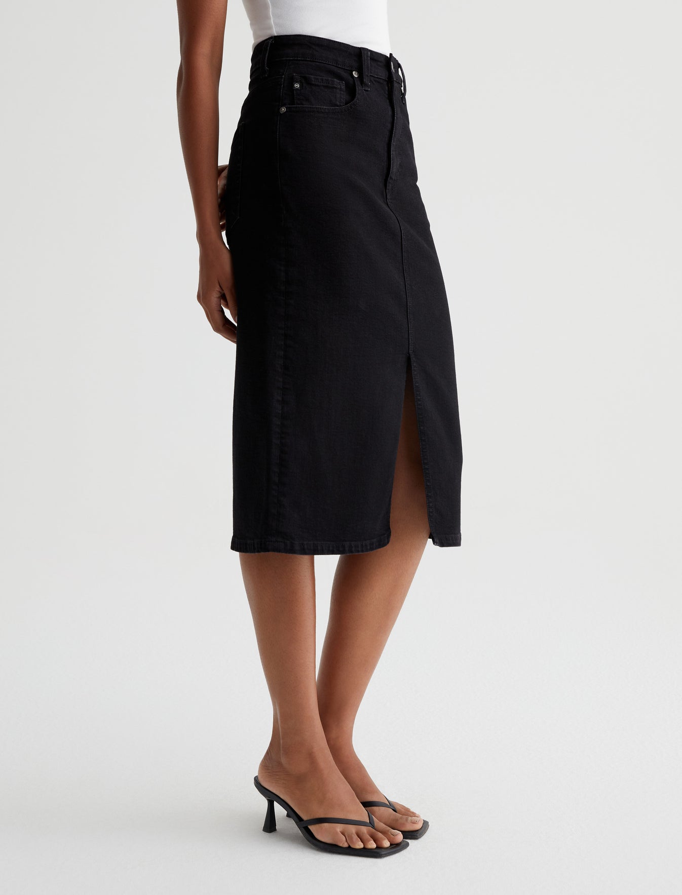Tefi Black Cast High-Waisted Midi Skirt Women Bottom Photo 2