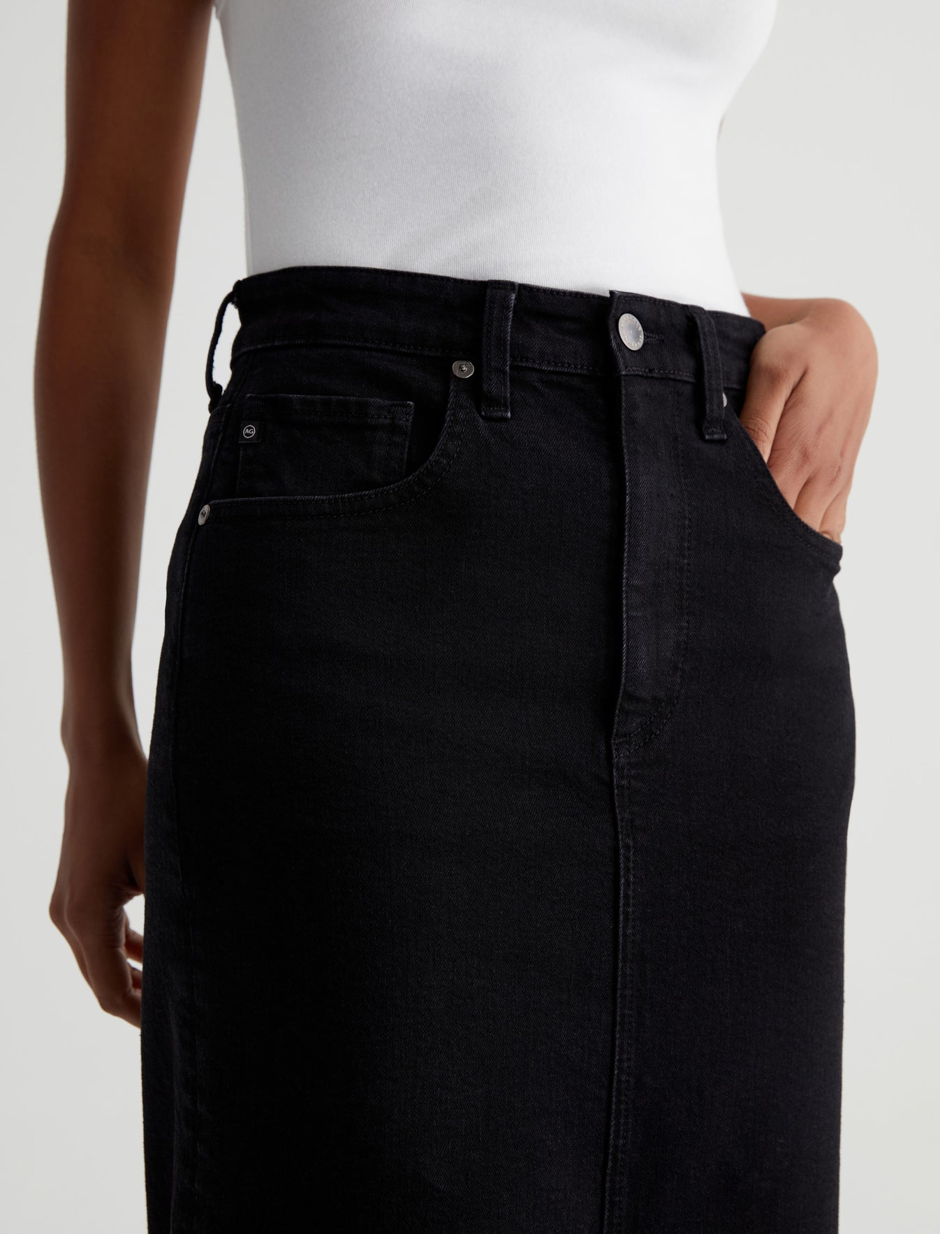 Tefi Black Cast High-Waisted Midi Skirt Women Bottom Photo 3