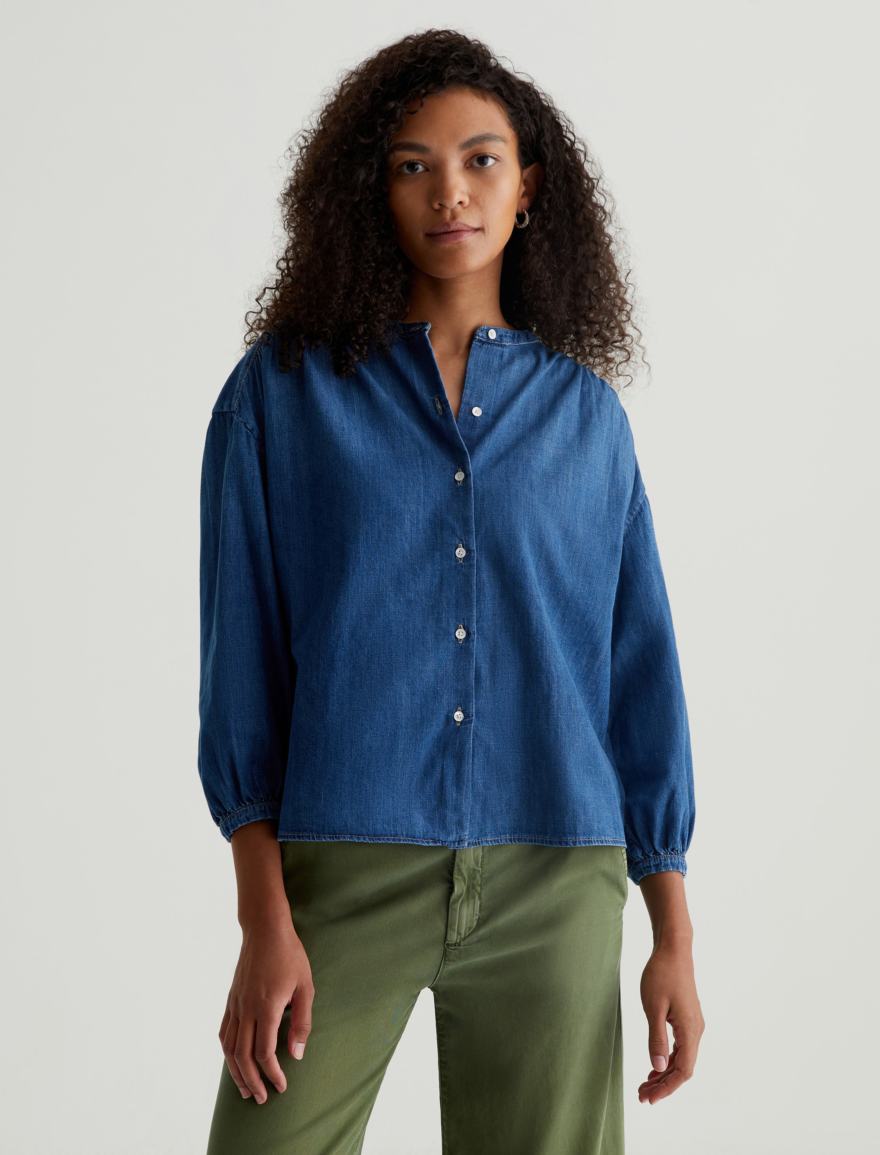 Doris Shirt Atlantic Waterfall Shirred Blouse Women Top Photo 1