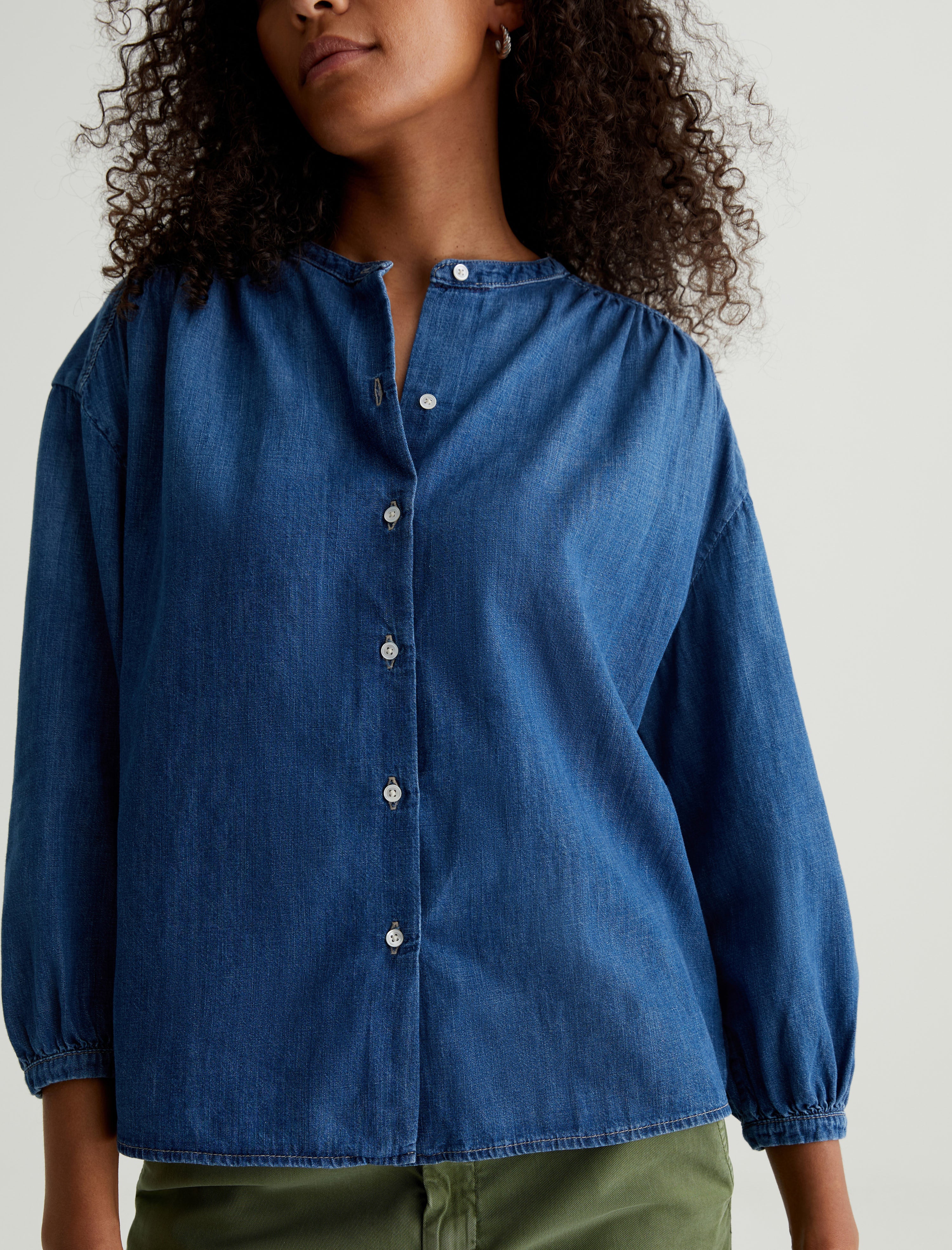 Doris Shirt Atlantic Waterfall Shirred Blouse Women Top Photo 2