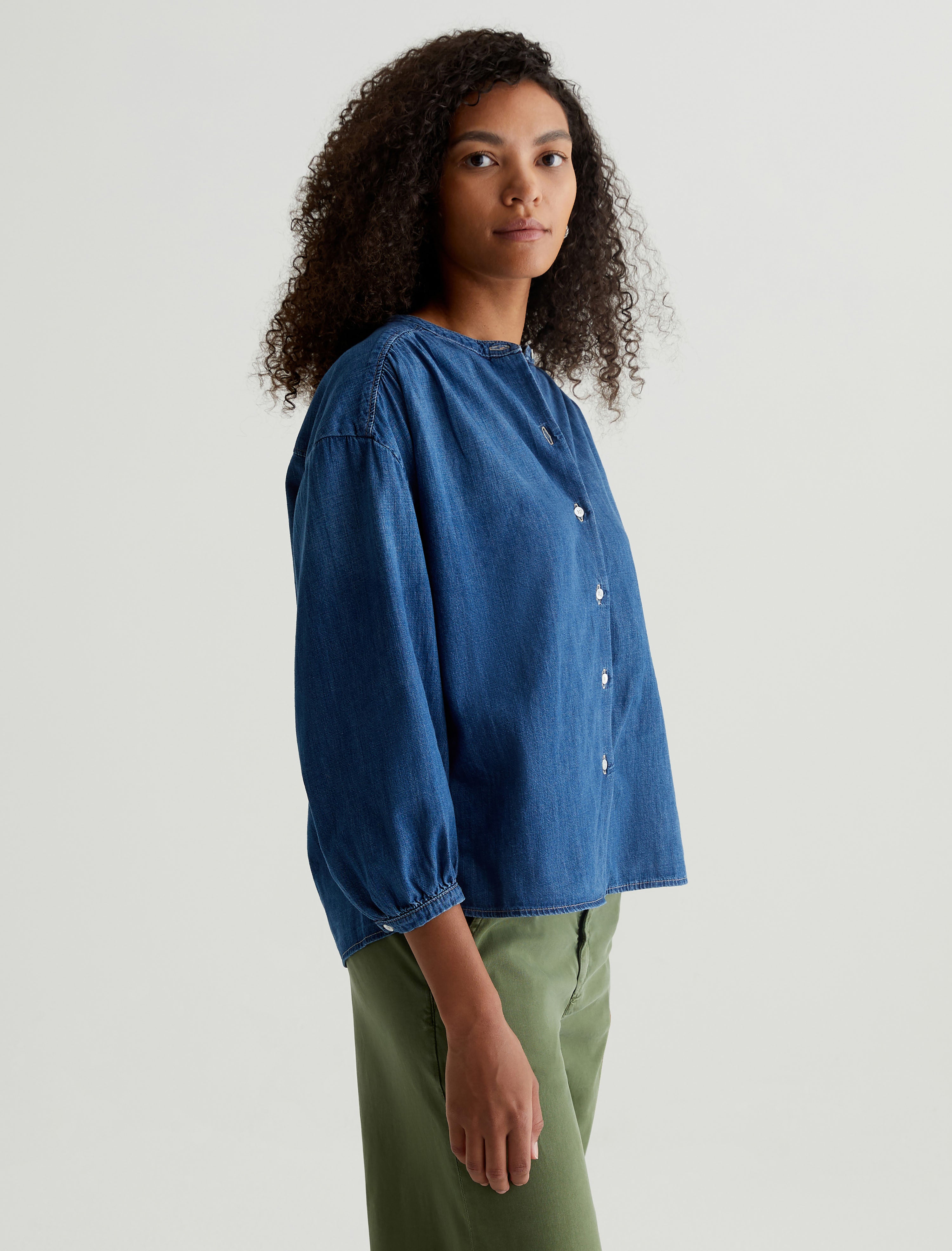 Doris Shirt Atlantic Waterfall Shirred Blouse Women Top Photo 6