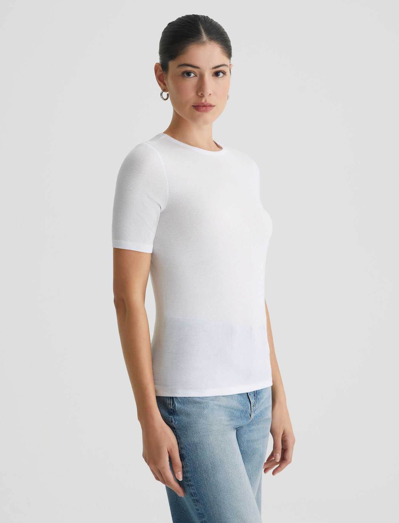 Jane Short Sleeve Crew True White Ribbed Knit Collection Womens Tops   Photo 1