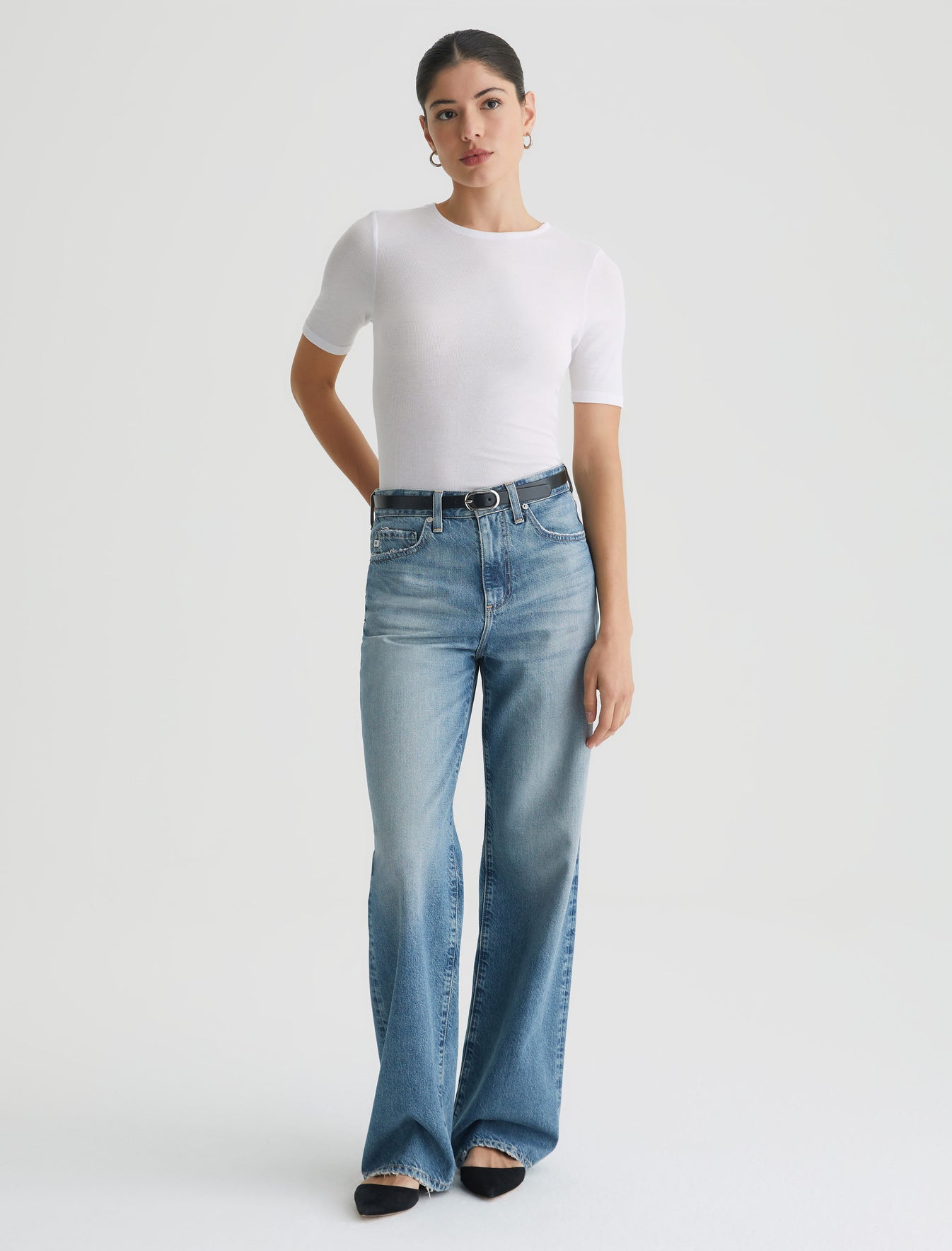 Jane Short Sleeve Crew True White Ribbed Knit Collection Womens Tops   Photo 4