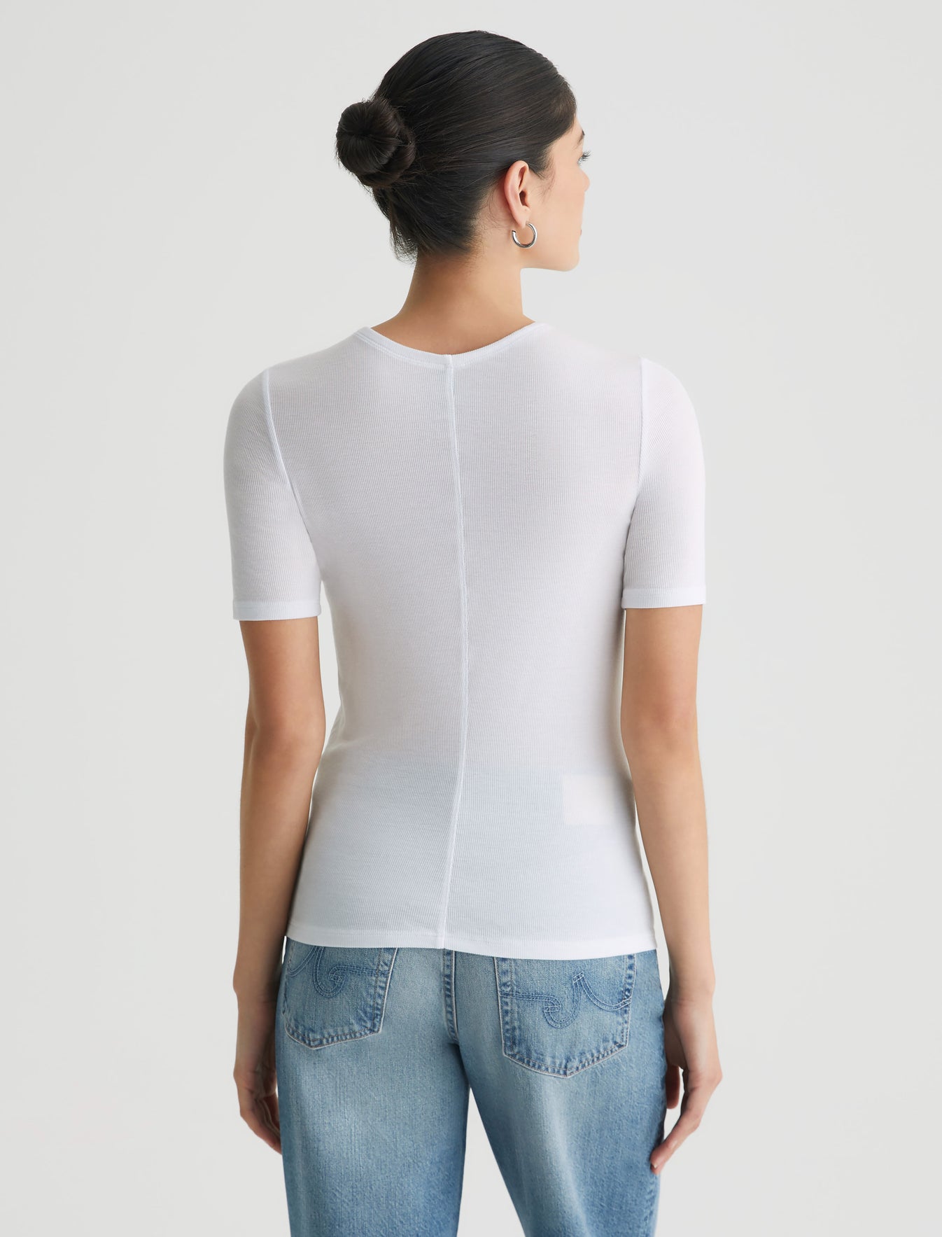 Jane Short Sleeve Crew True White Ribbed Knit Collection Womens Tops   Photo 6