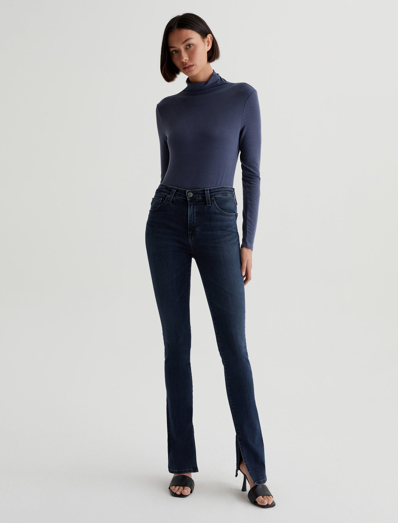Chels Turtleneck Blue Note Slim Fit Long Sleeve Rib Turtleneck Womens Top Photo 2