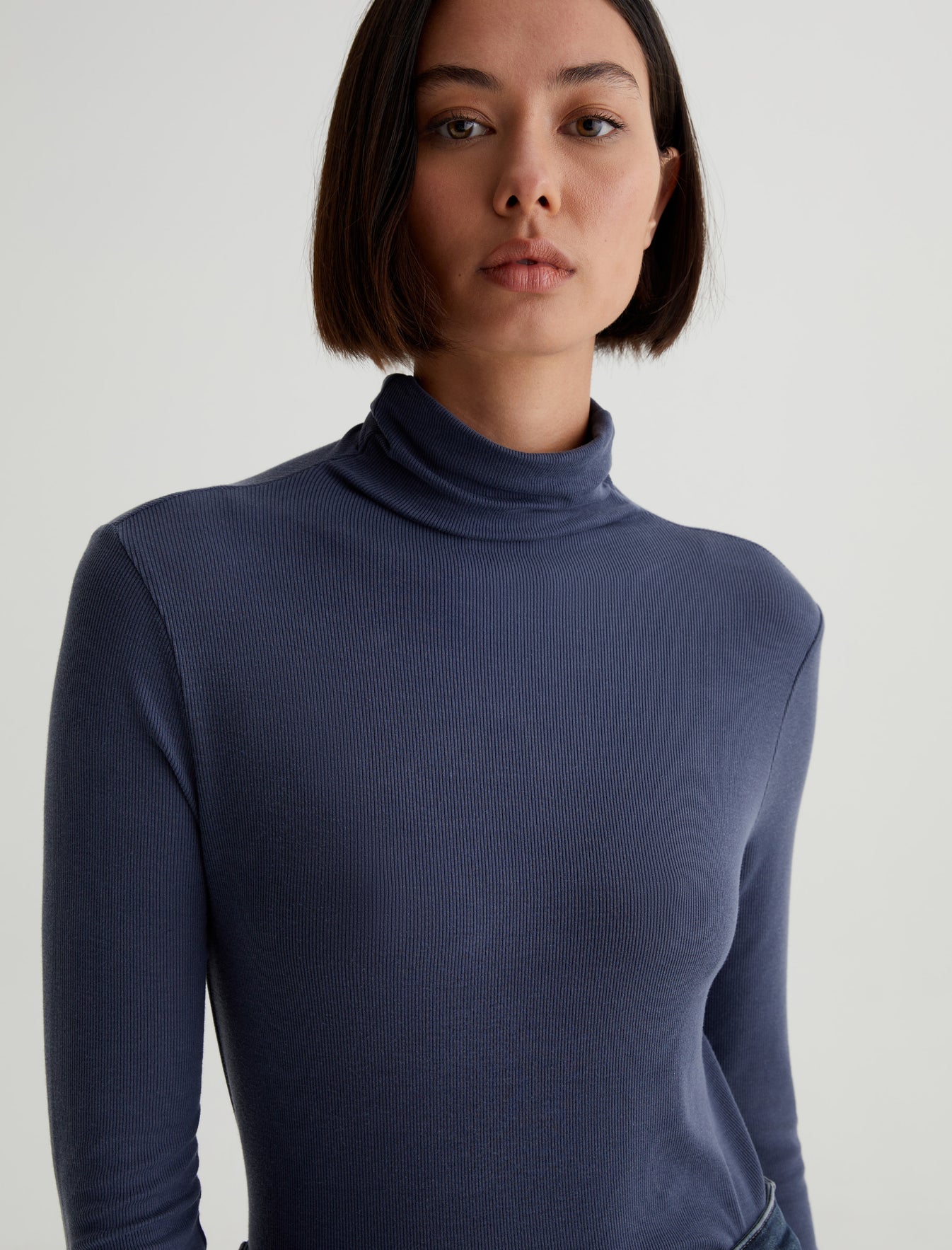 Chels Turtleneck Blue Note Slim Fit Long Sleeve Rib Turtleneck Womens Top Photo 3