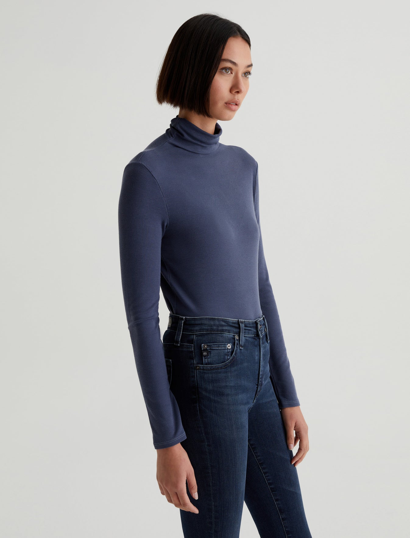 Chels Turtleneck Blue Note Slim Fit Long Sleeve Rib Turtleneck Womens Top Photo 4