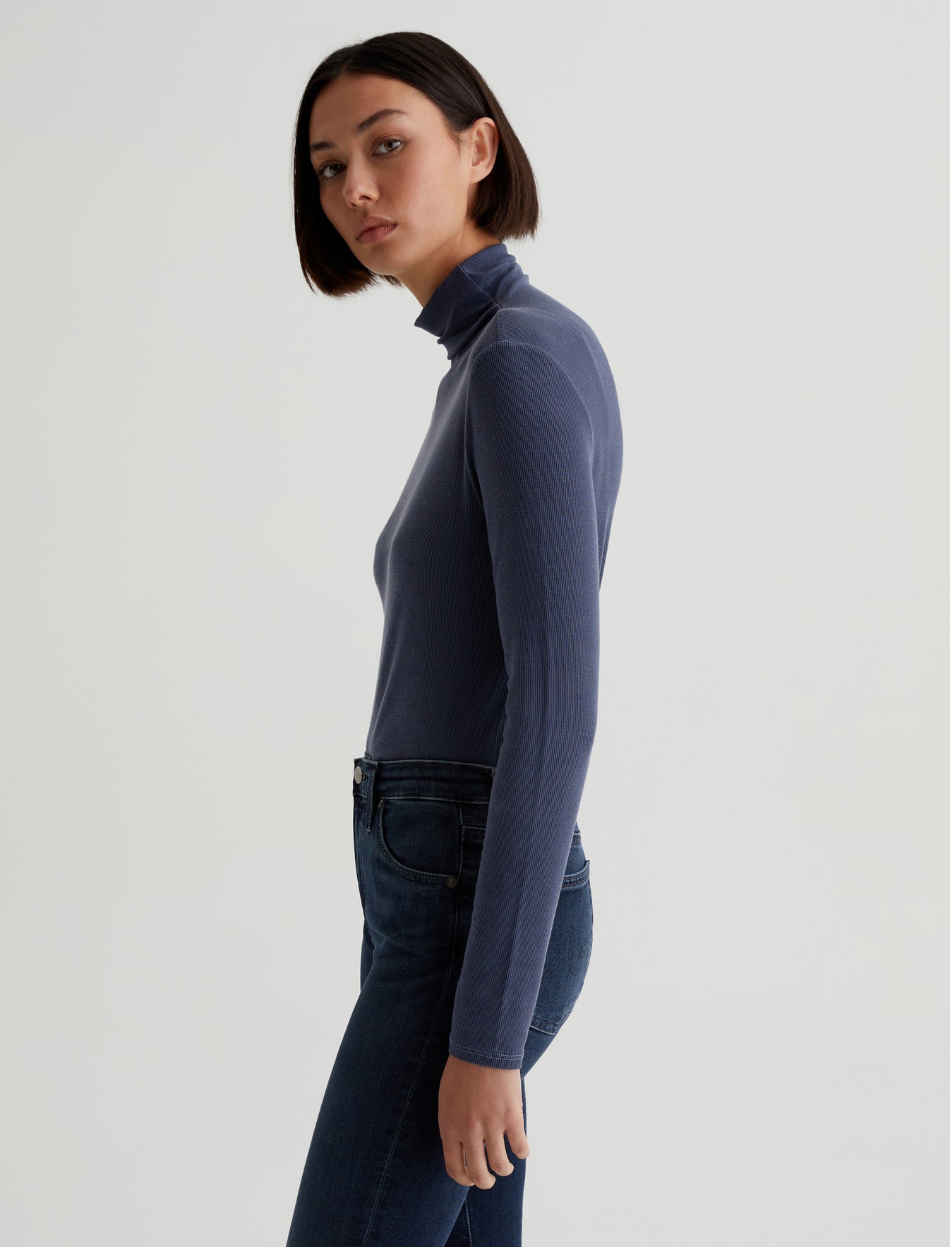 Chels Turtleneck Blue Note Slim Fit Long Sleeve Rib Turtleneck Womens Top Photo 5