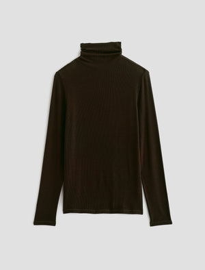 Chels Turtleneck Coffee Bean Slim Fit Long Sleeve Rib Turtleneck Women Top Photo 9