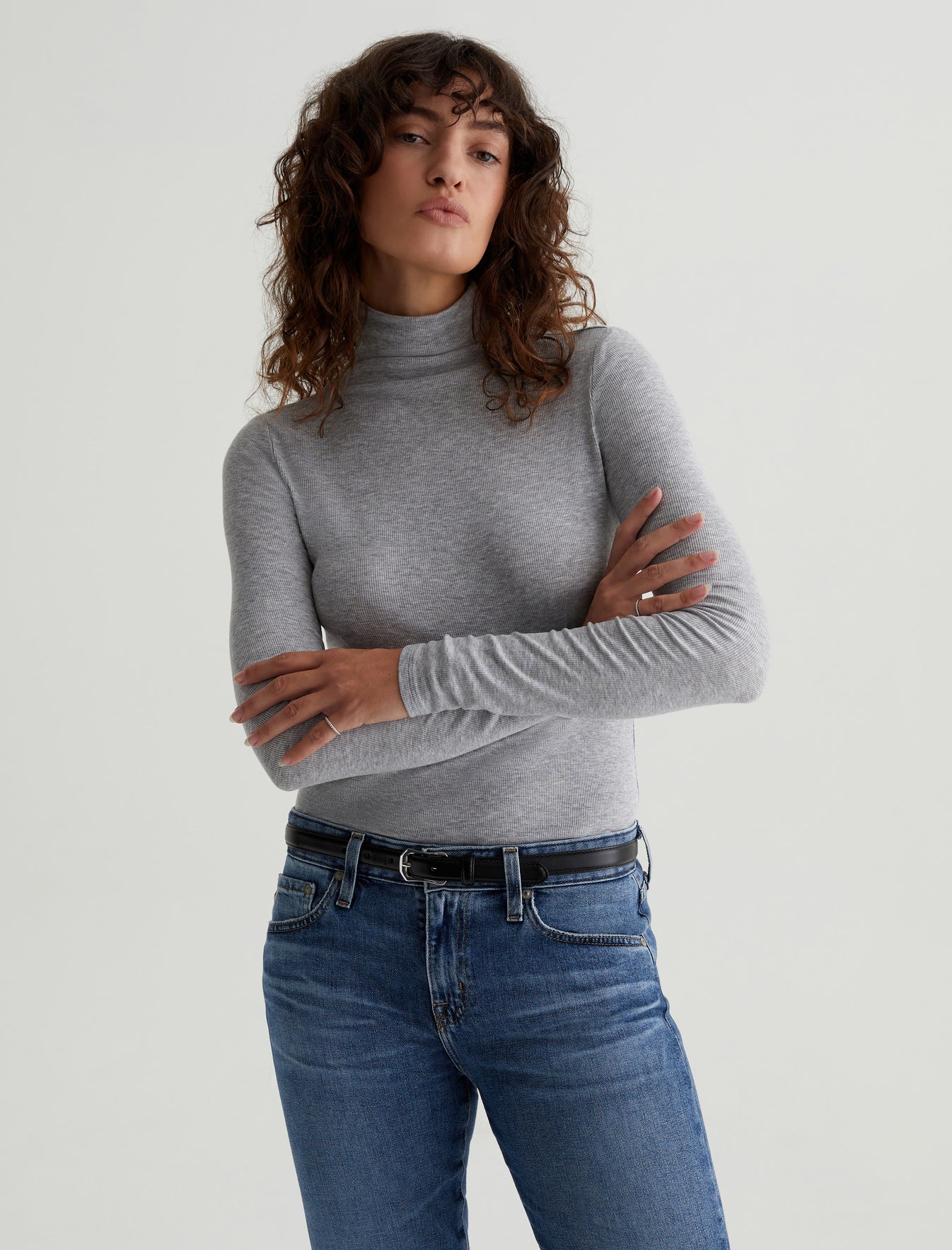 Chels Turtleneck Heather Grey Slim Fit Long Sleeve Rib Turtleneck Womens Top Photo 1