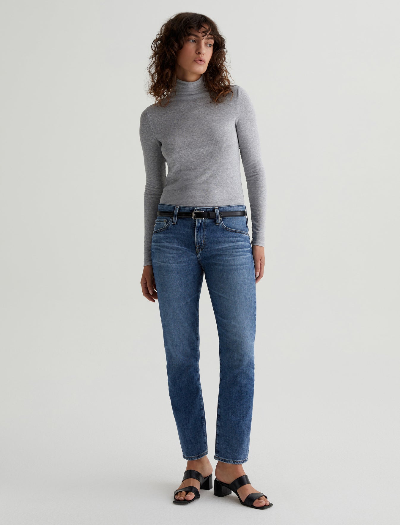 Chels Turtleneck Heather Grey Slim Fit Long Sleeve Rib Turtleneck Womens Top Photo 2