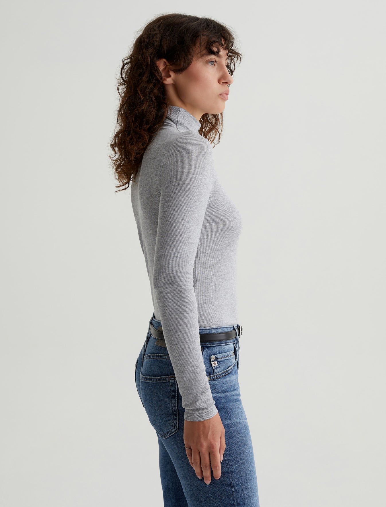 Chels Turtleneck Heather Grey Slim Fit Long Sleeve Rib Turtleneck Womens Top Photo 4