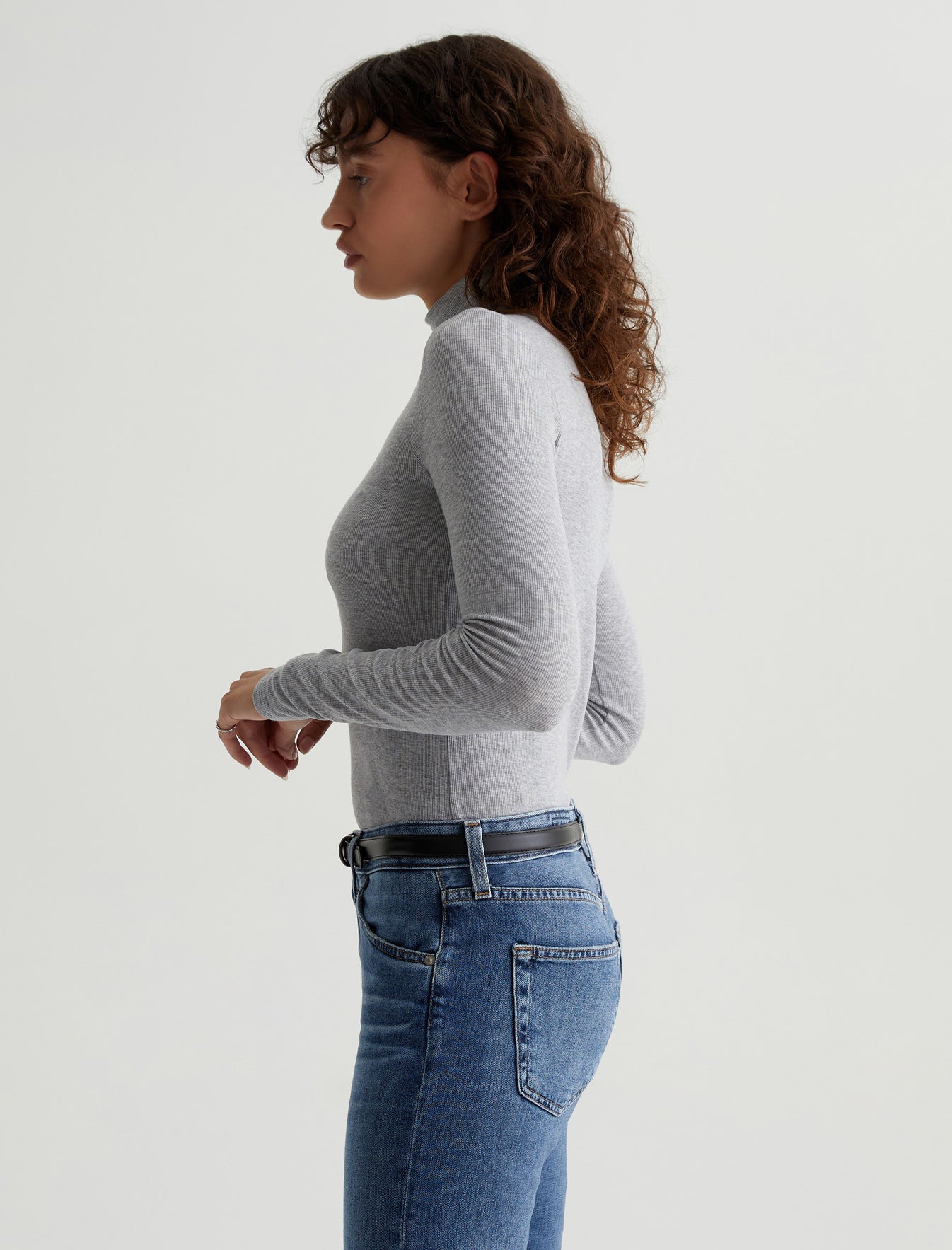 Chels Turtleneck Heather Grey Slim Fit Long Sleeve Rib Turtleneck Womens Top Photo 5