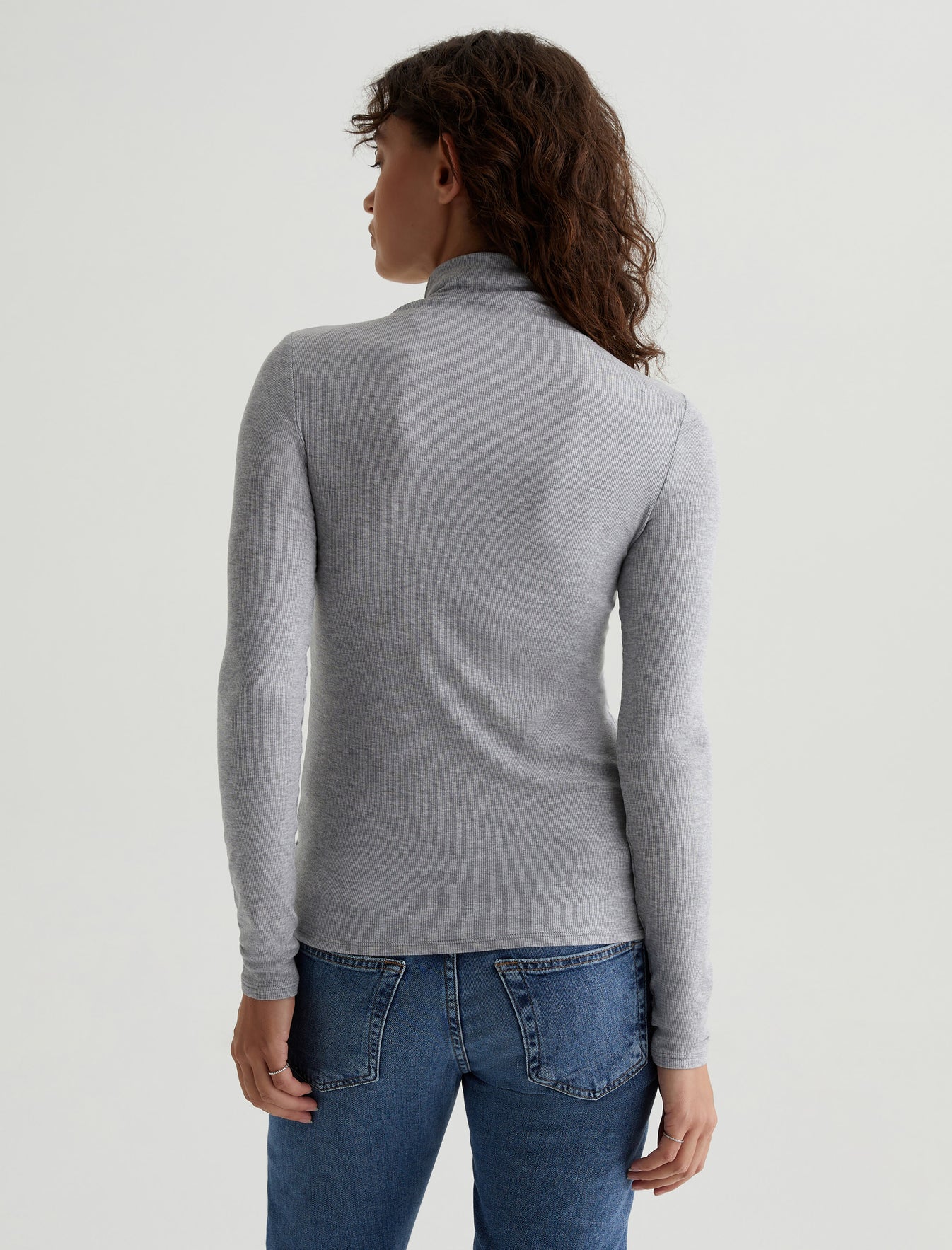Chels Turtleneck Heather Grey Slim Fit Long Sleeve Rib Turtleneck Womens Top Photo 6