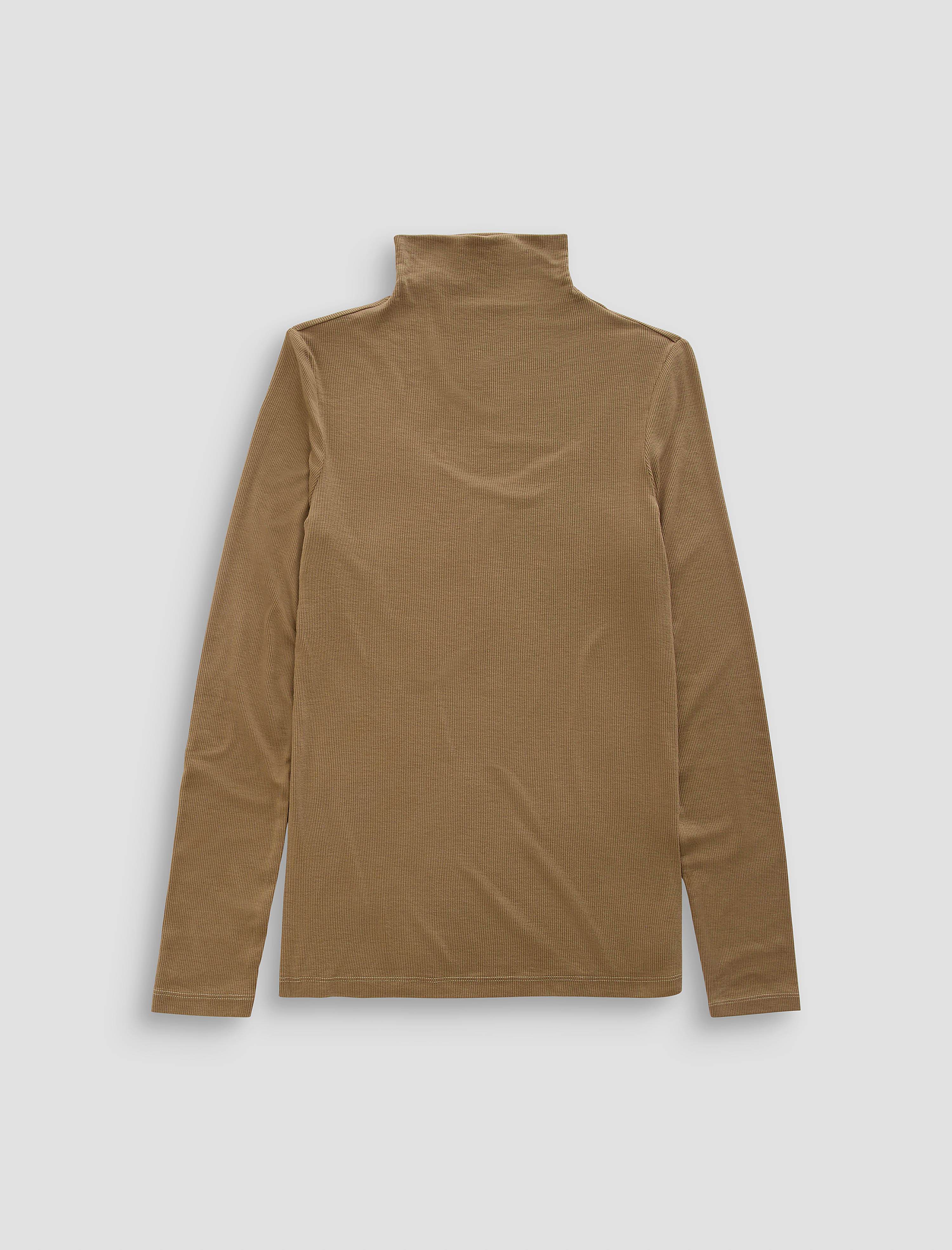 Chels Turtleneck Khaki Sand Slim Fit Long Sleeve Rib Turtleneck Women Top Photo 9