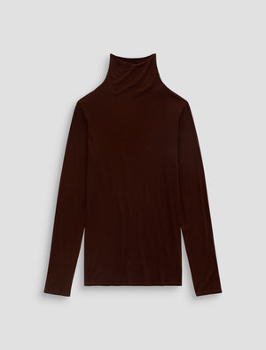 Chels Turtleneck Wood Brown Slim Fit L/S Rib Turtleneck Womens Top Photo 9
