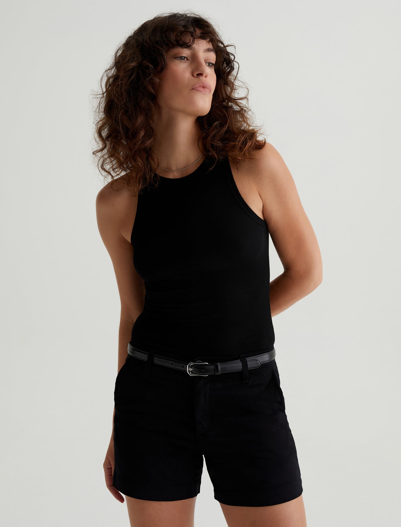 Orso Tank True Black Slim Fit High Neck Rib Tank Womens Top Photo 1
