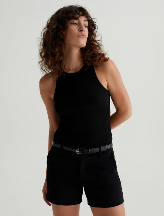 Orso Tank True Black Slim Fit High Neck Rib Tank Womens Top Photo 1