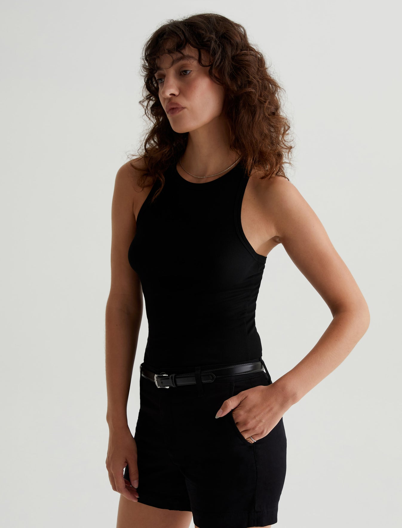 Orso Tank True Black Slim Fit High Neck Rib Tank Womens Top Photo 5
