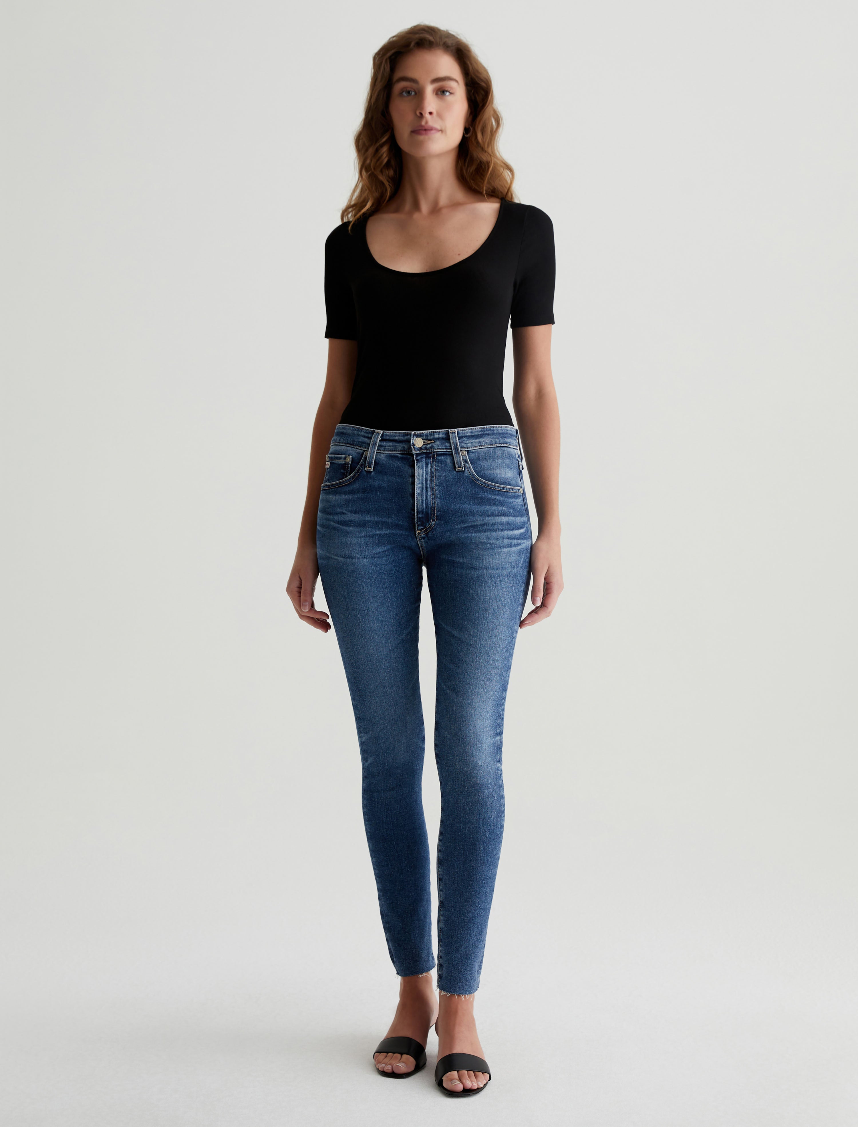 Jaxon Scoop True Black Slim Scoop Neck Rib T-Shirt Women Top Photo 4