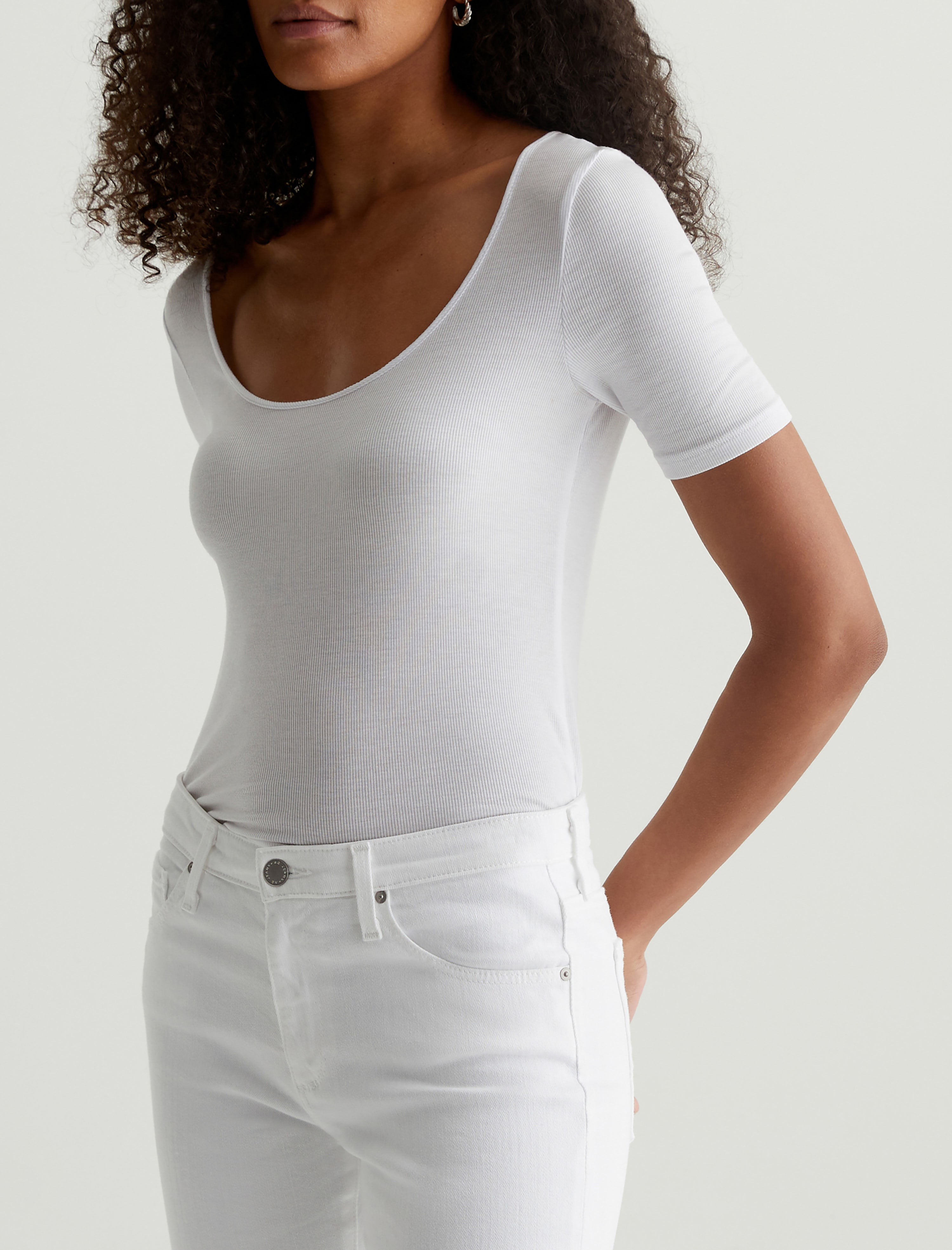 Jaxon Scoop True White Slim Scoop Neck Rib T-Shirt Women Top Photo 2
