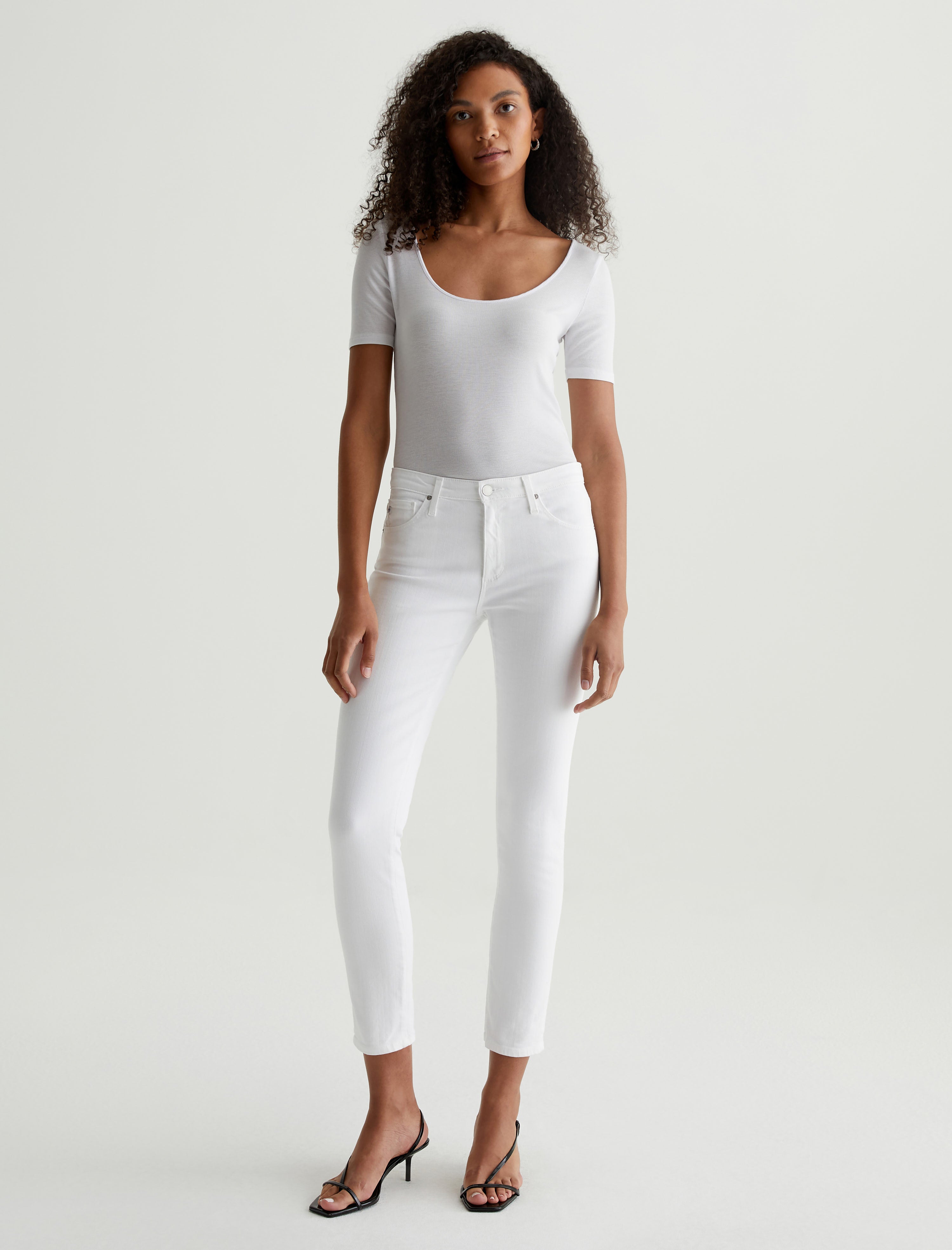 Jaxon Scoop True White Slim Scoop Neck Rib T-Shirt Women Top Photo 4