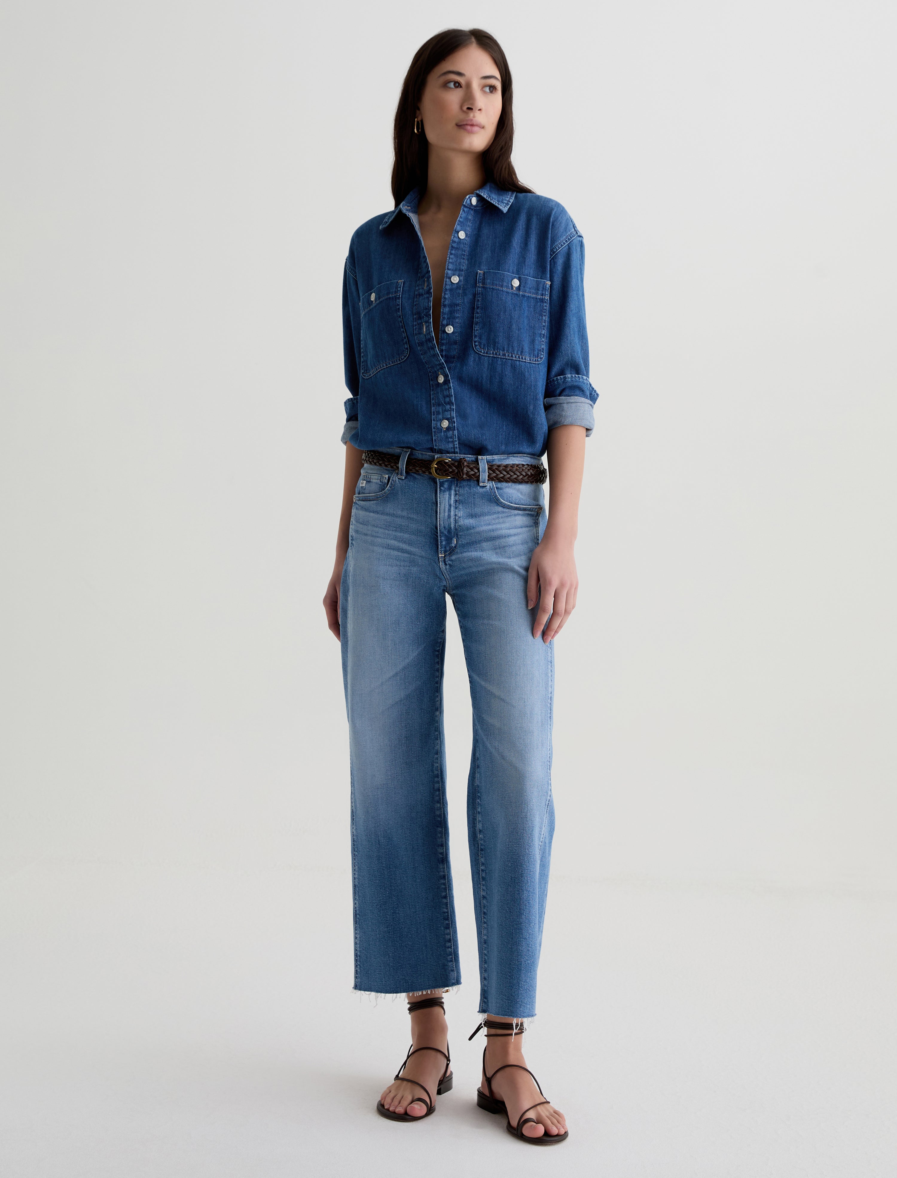 Saige Wide Leg Crop With Panel Rosarito Mid-Rise Paneled Fit Women Bottom Photo 1