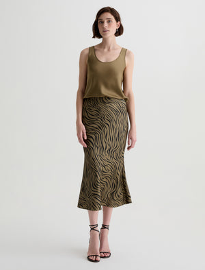 Karina Skirt Modern Zebra Mossy Taupe/Black Silk Classic Fit Skirt Women Bottom Photo 1