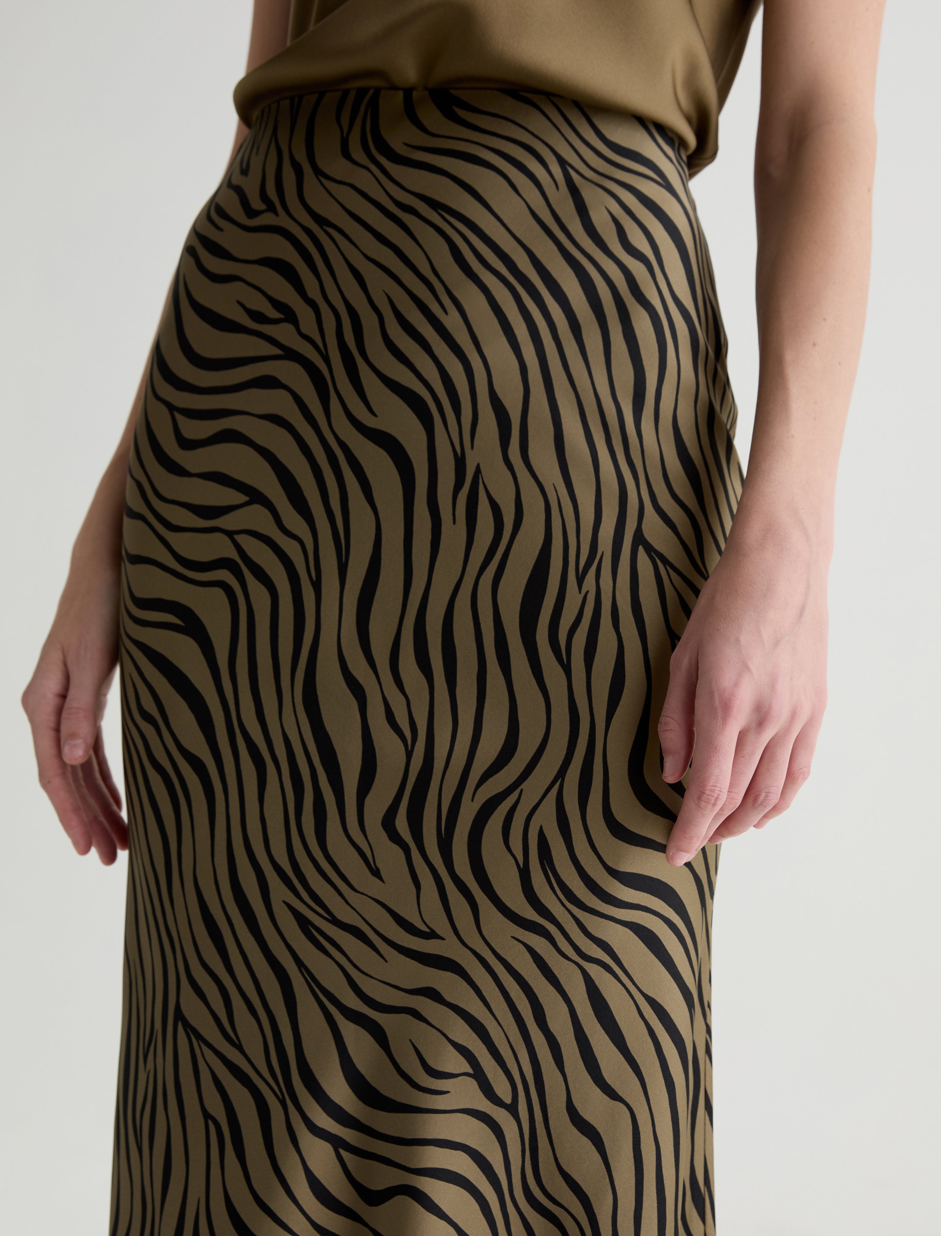 Karina Skirt Modern Zebra Mossy Taupe/Black Silk Classic Fit Skirt Women Bottom Photo 3
