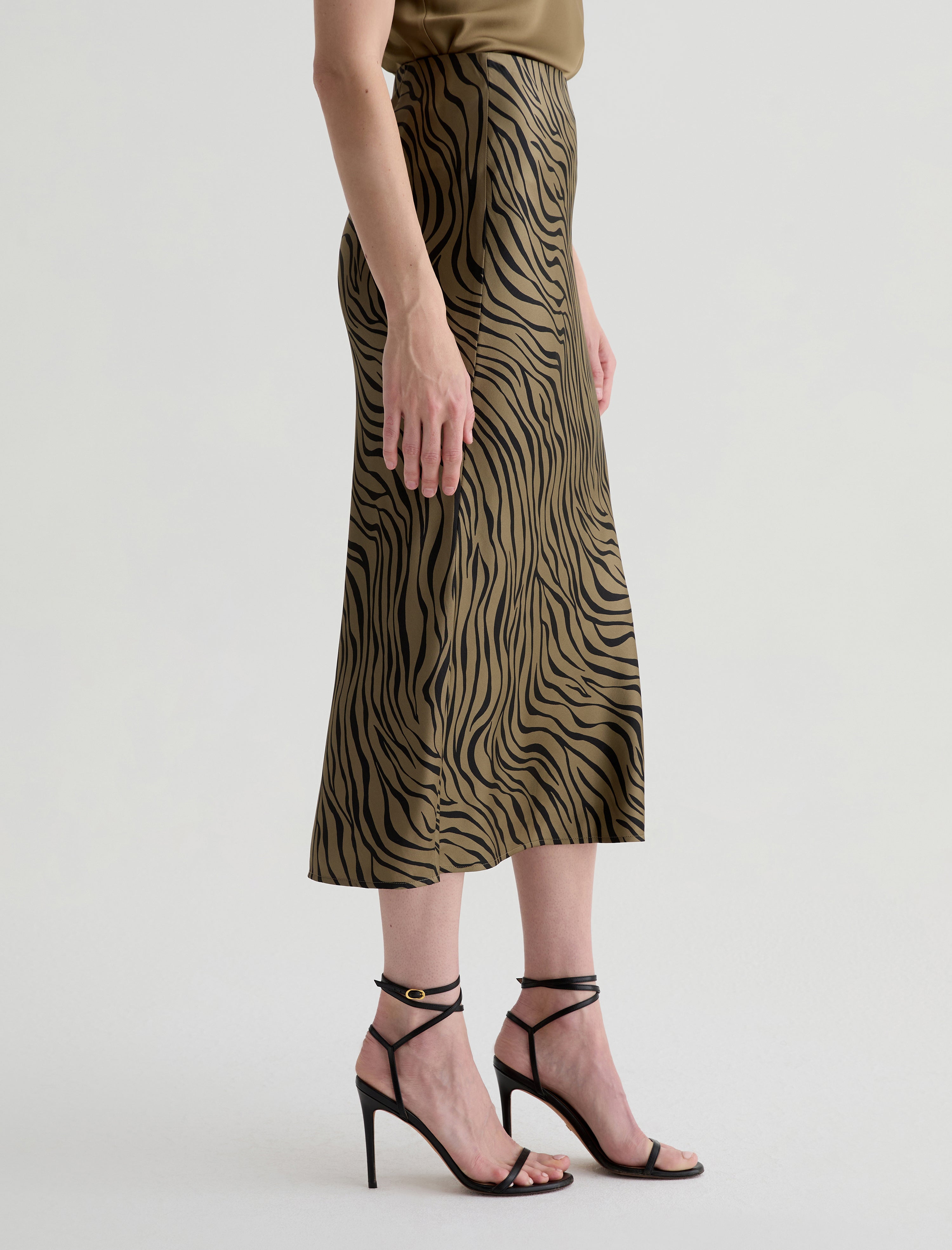 Karina Skirt Modern Zebra Mossy Taupe/Black Silk Classic Fit Skirt Women Bottom Photo 4