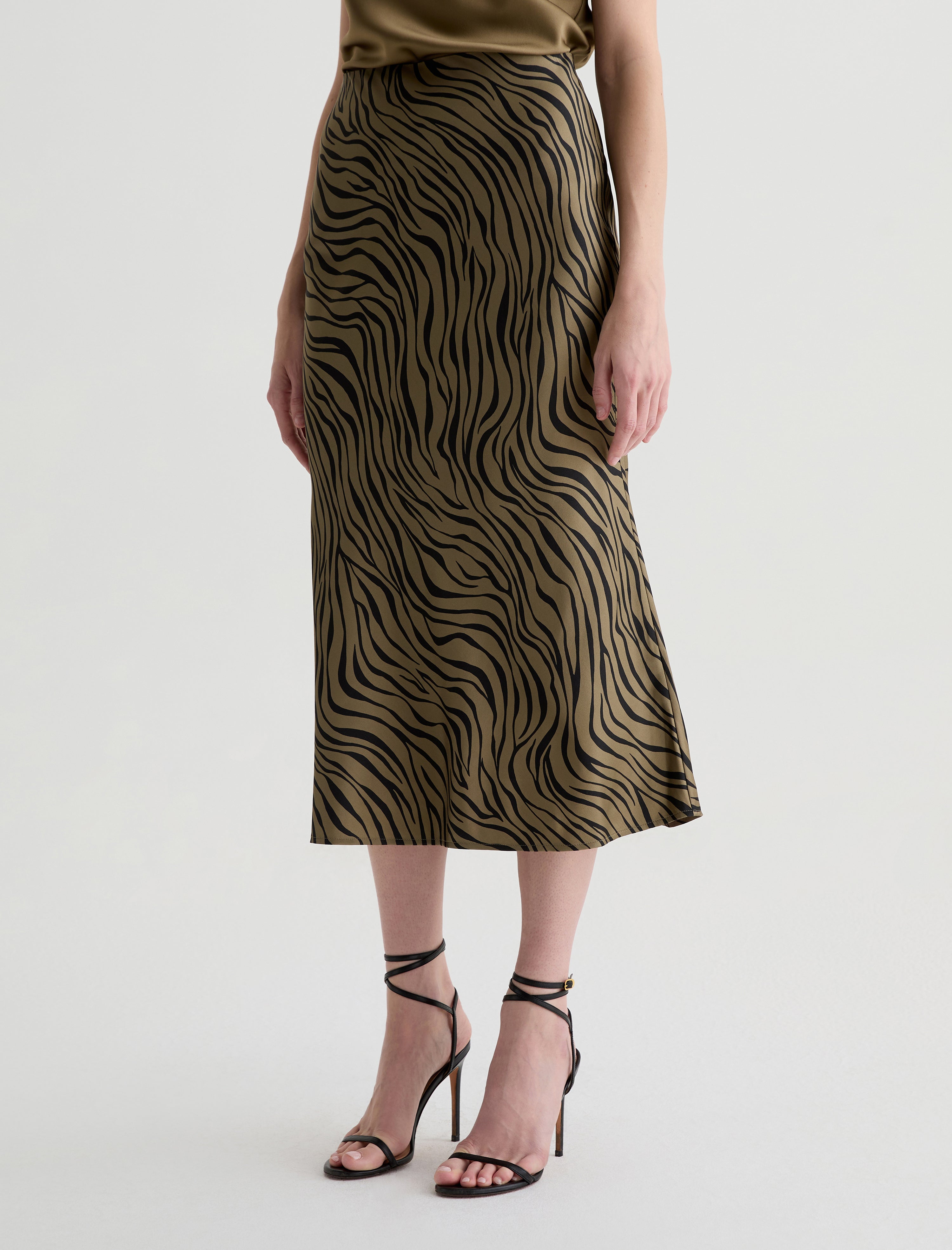 Karina Skirt Modern Zebra Mossy Taupe/Black Silk Classic Fit Skirt Women Bottom Photo 5