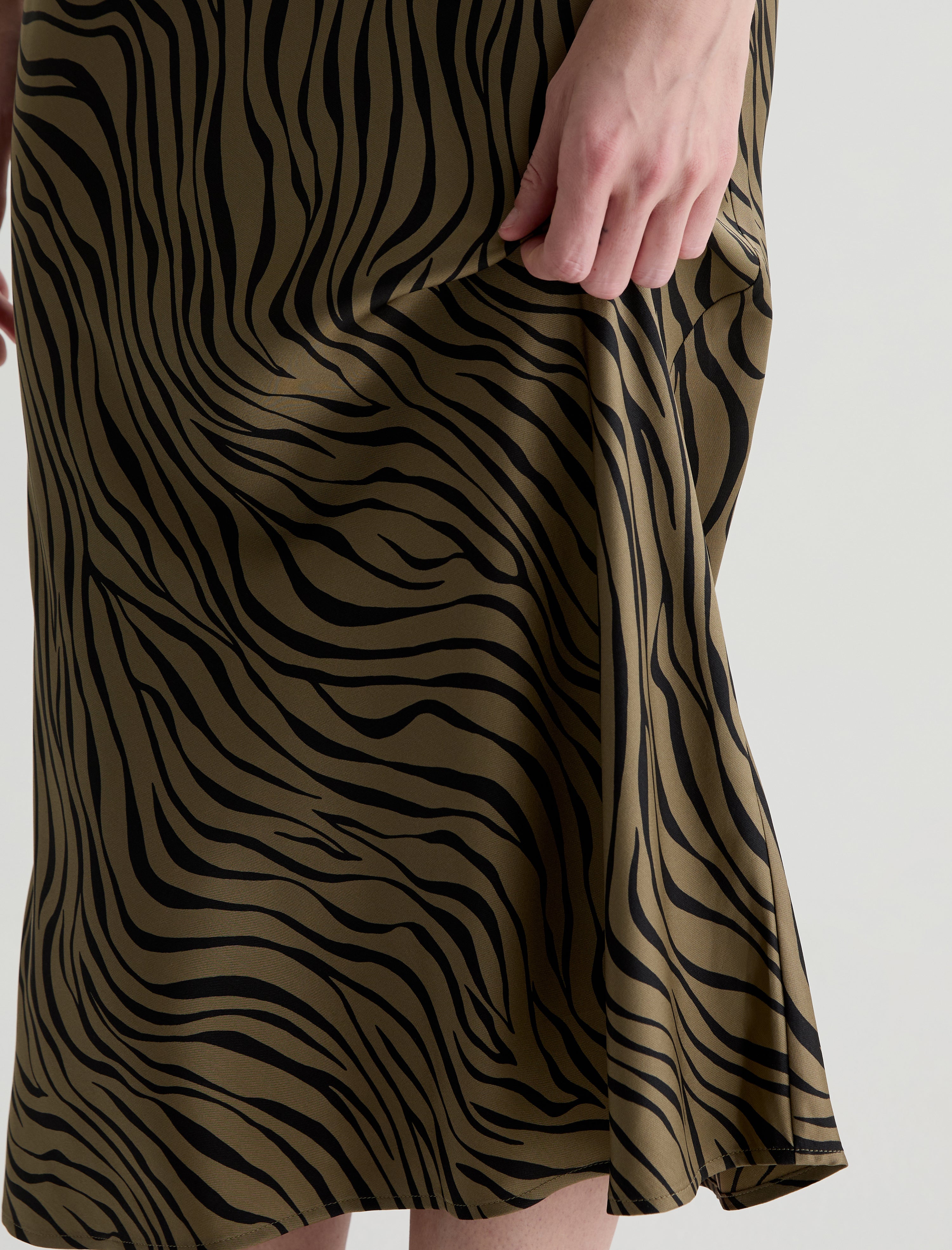 Karina Skirt Modern Zebra Mossy Taupe/Black Silk Classic Fit Skirt Women Bottom Photo 6