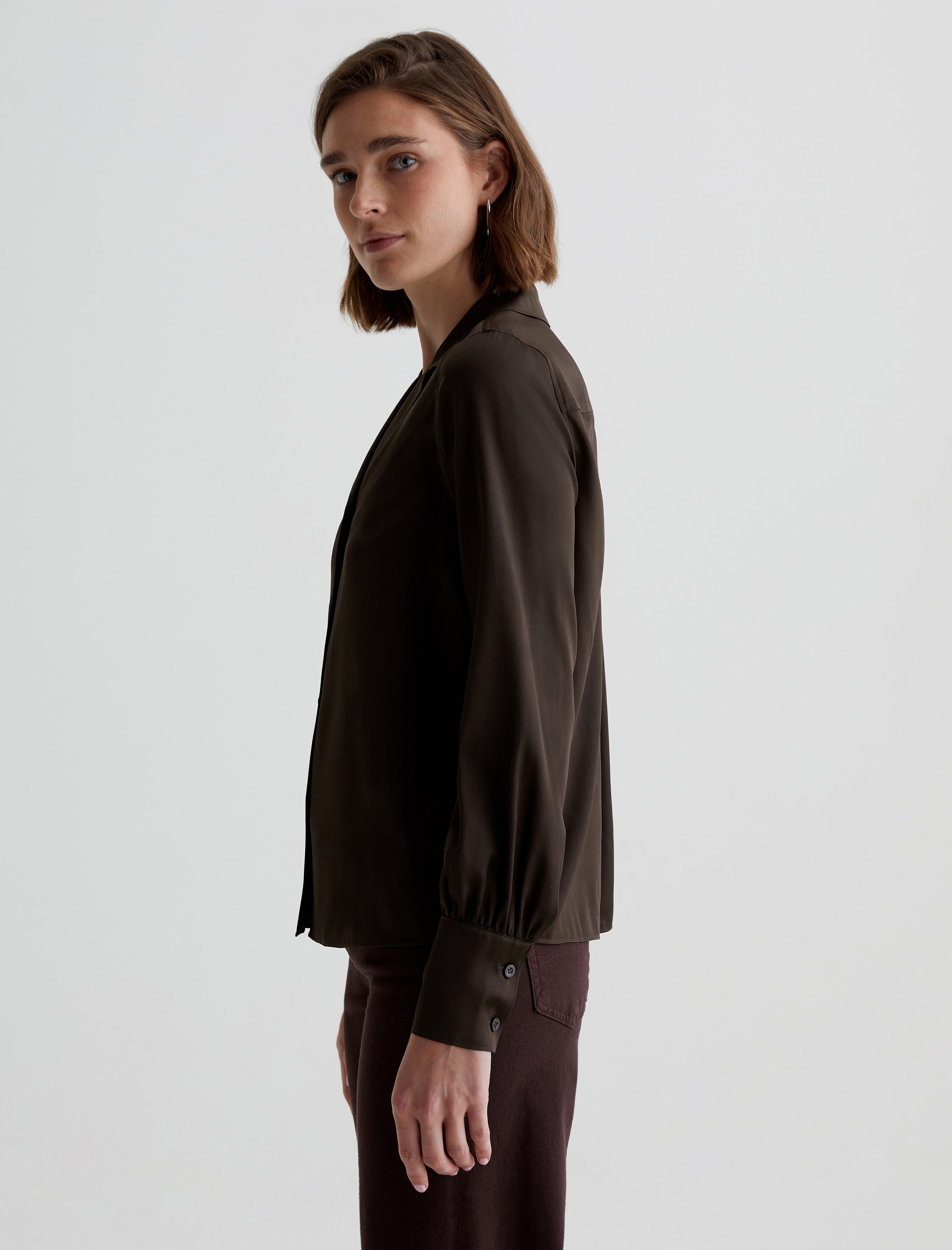 Valerie Blouse Rich Umber Notched Collar Silk Blouse Women Top Photo 6