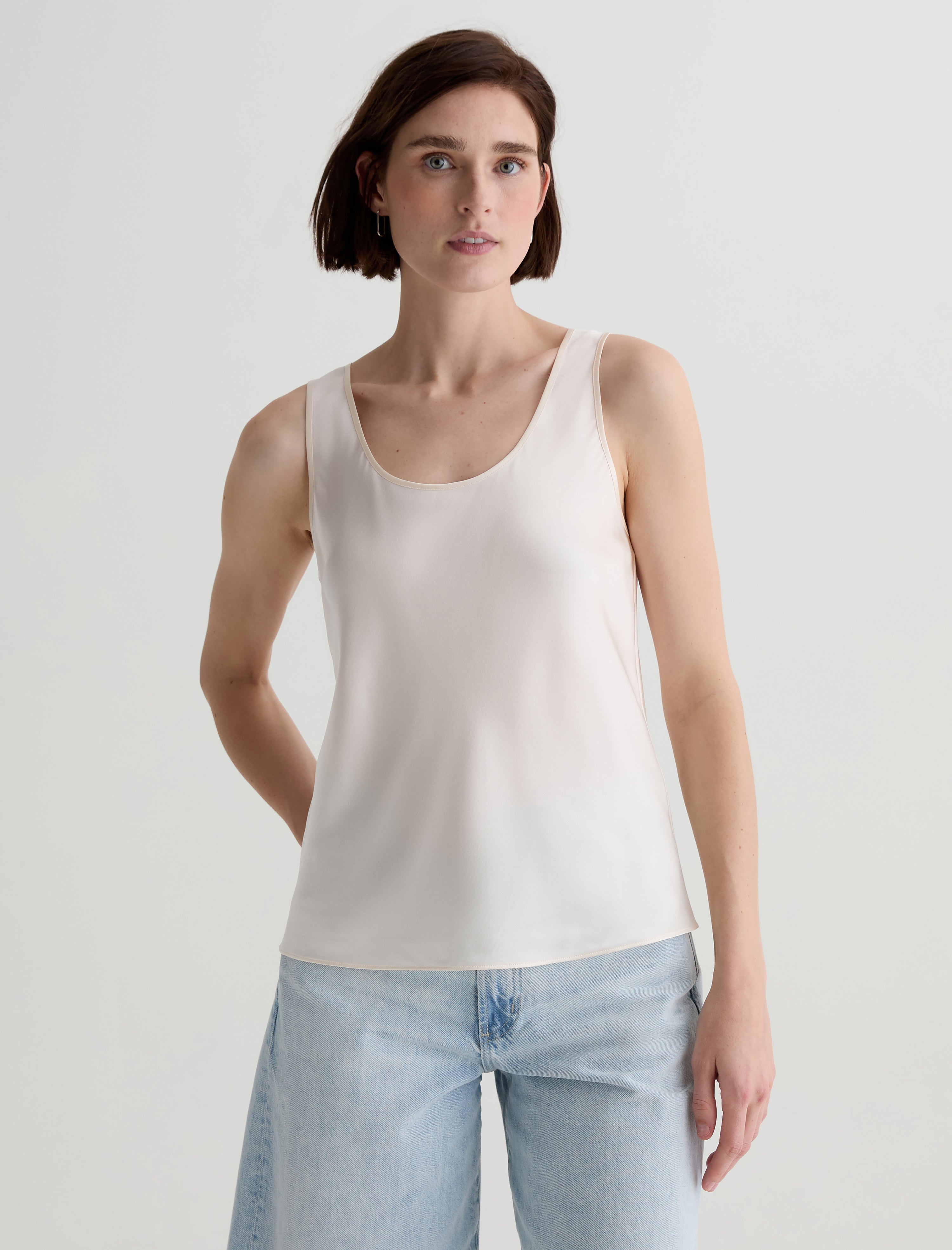 Nicola Champagne Silk Double Scoop Tank Women Top Photo 1