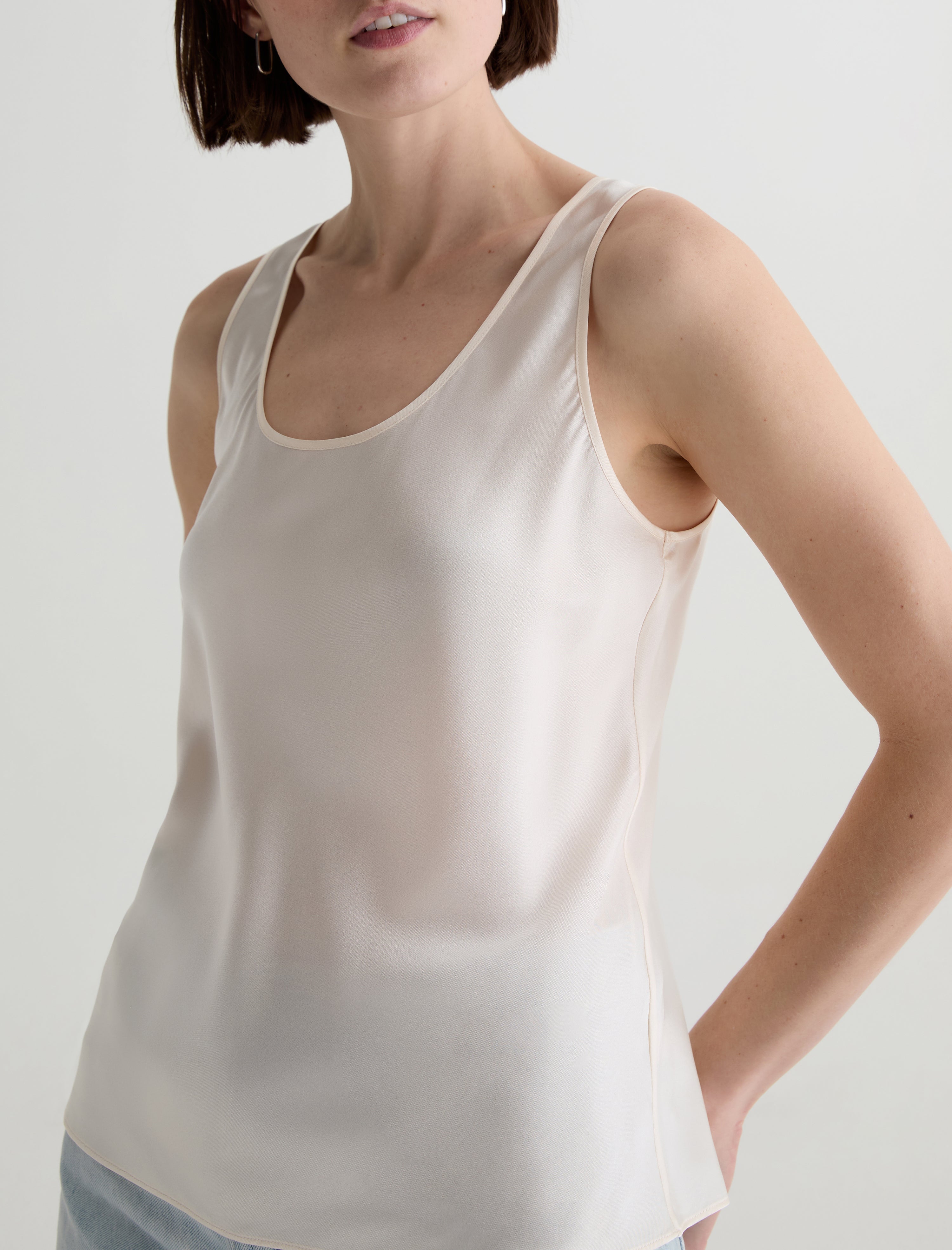 Nicola Champagne Silk Double Scoop Tank Women Top Photo 2