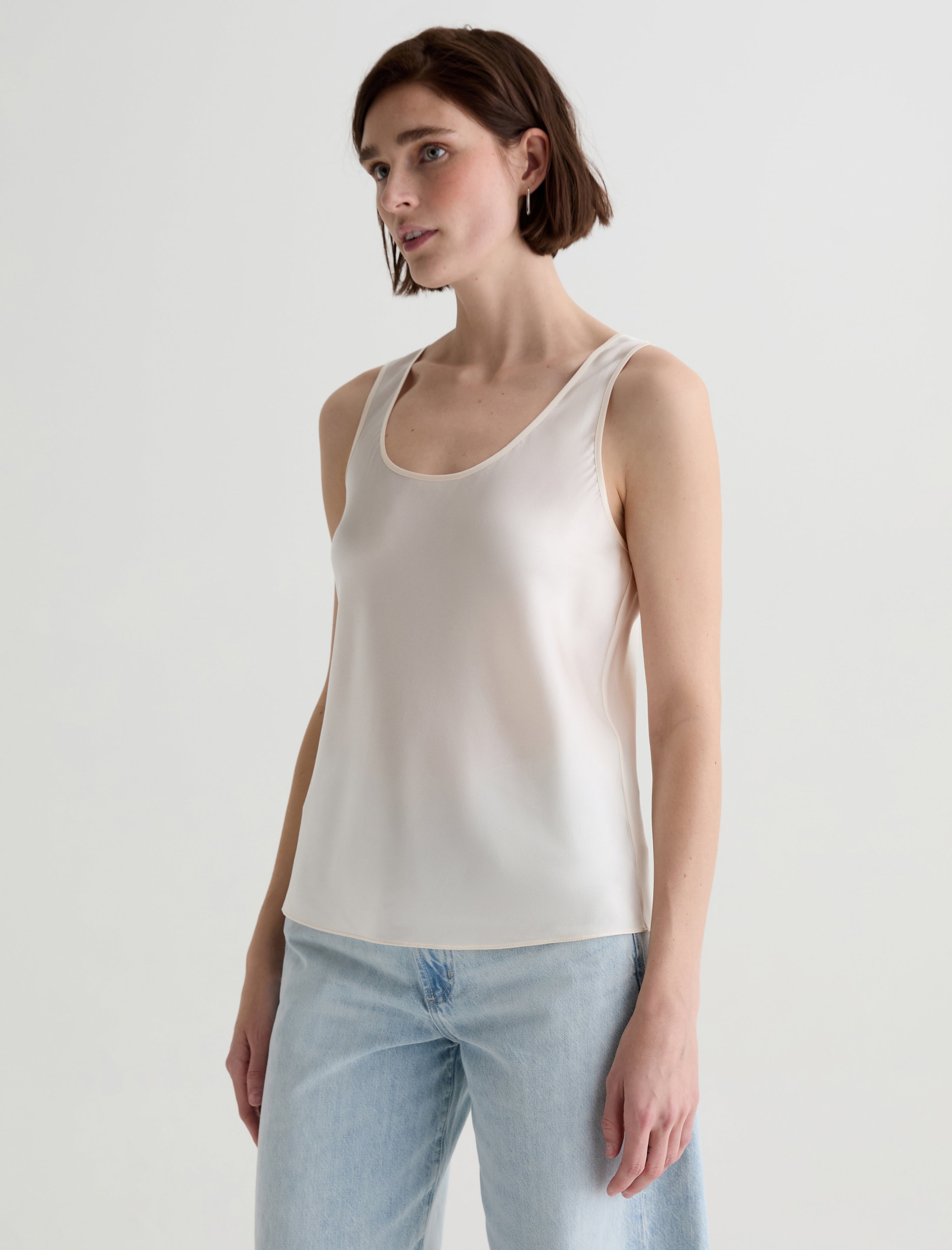 Nicola Champagne Silk Double Scoop Tank Women Top Photo 6