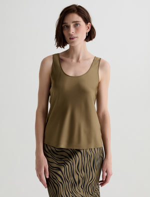 Nicola Mossy Taupe Silk Double Scoop Tank Women Top Photo 1