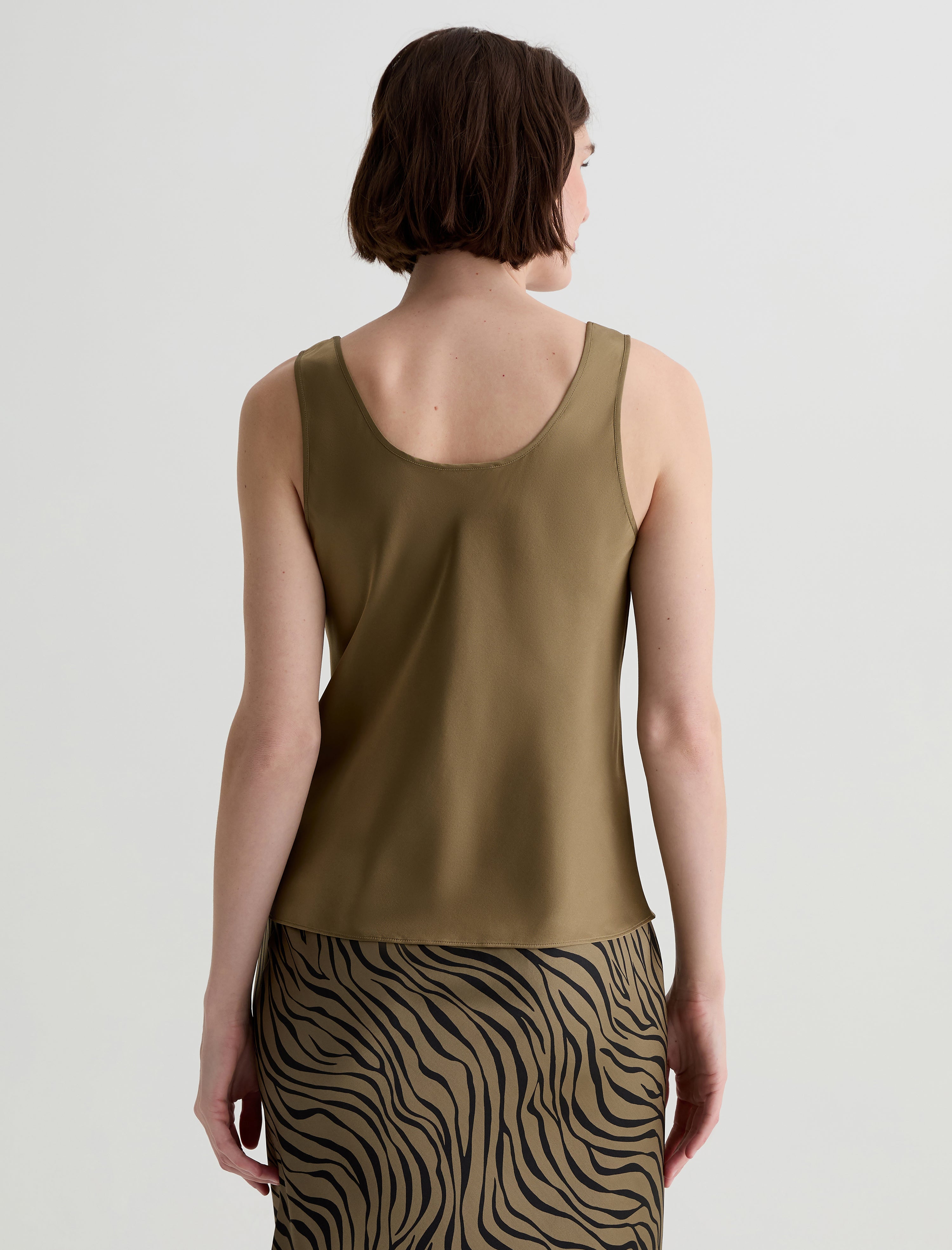 Nicola Mossy Taupe Silk Double Scoop Tank Women Top Photo 7
