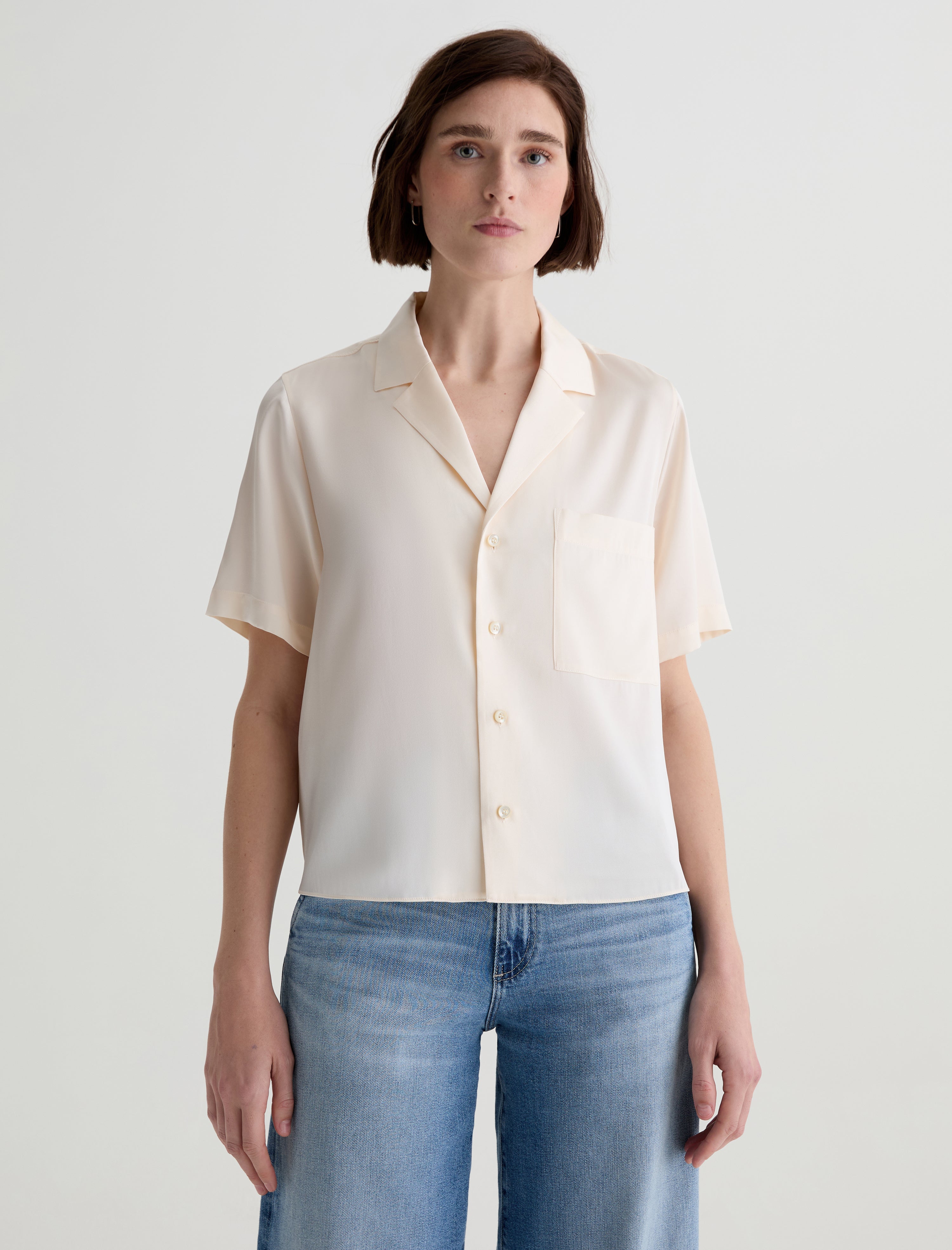 Kieran Shirt Champagne Silk Camp Shirt Women Top Photo 1
