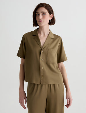 Kieran Shirt Mossy Taupe Silk Camp Shirt Women Top Photo 1