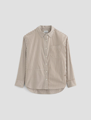 Addison Shirt Stripe Mix Khaki Multi Relaxed Fit Button Up Shirt Women Top Photo 9