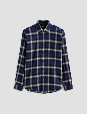 Aiden Shirt Brushed Check Plaid Blue Multi Classic Fit Long Sleeve Men Top Photo 9