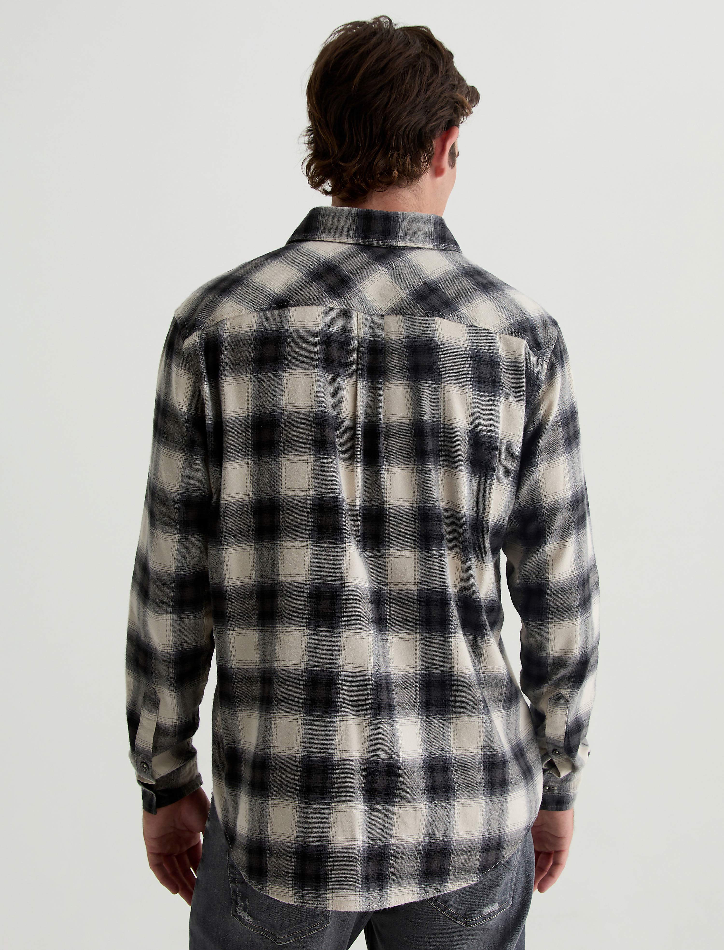 Men Aiden Shirt Brushed Check Plaid Light Grey at AG Jeans
