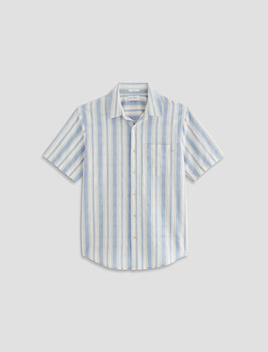 Aiden Short Sleeve Shirt Blue/Taupe Stripe Classic Short Sleeve Button-Up Shirt Men Top Photo 9