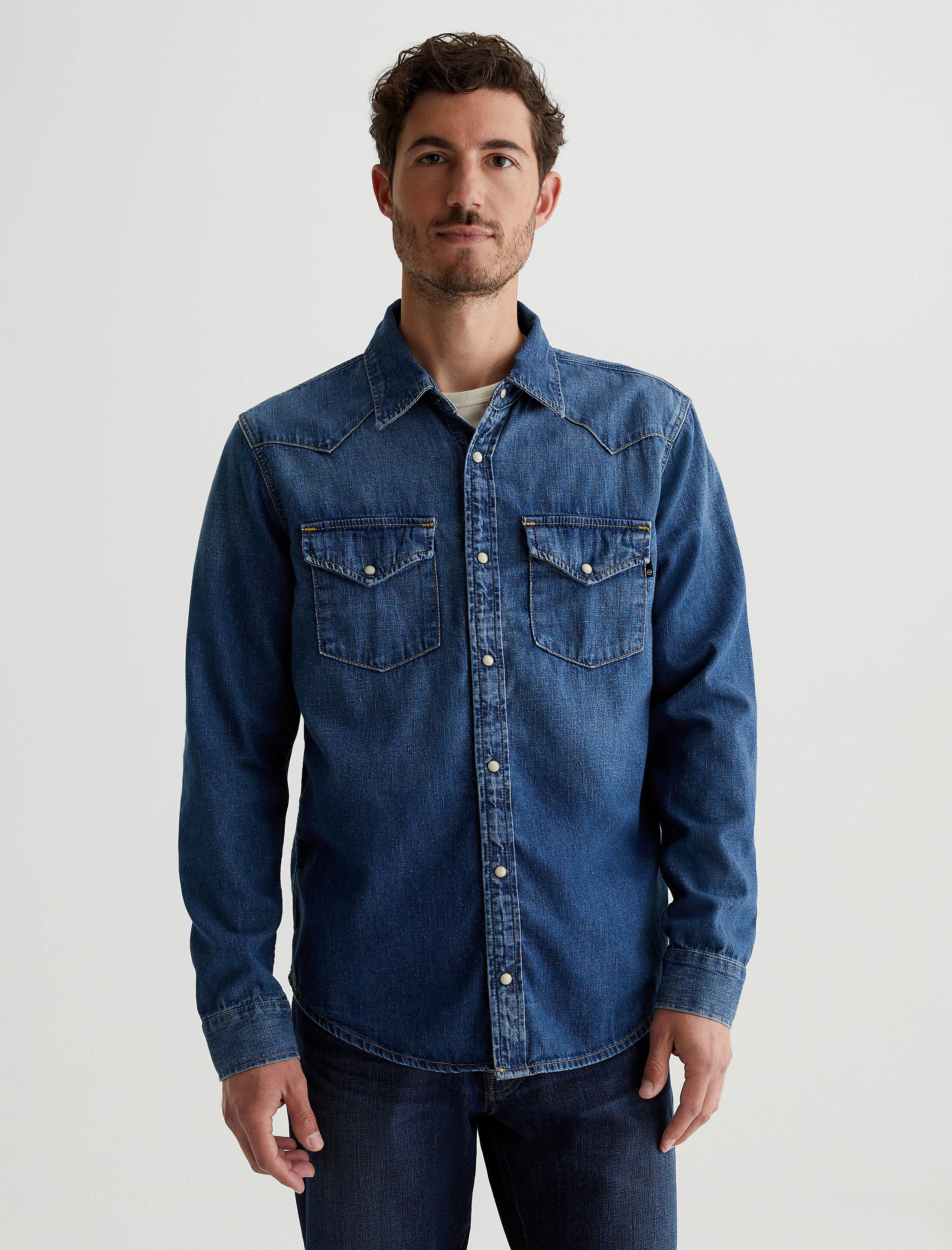 【ANGLAN】Dart Denim Half Shirt aiden-utility-shirt-classic-